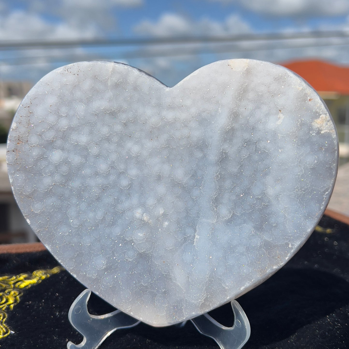 Large Sugar Agate Heart 1.4lb | White Druzy Front & Red Back | Brazilian Crystal Carving | Unique Love Gift | Sparkle Decor