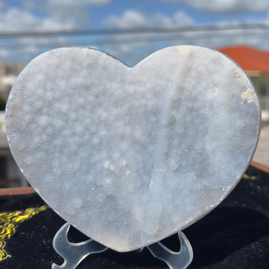 Large Sugar Agate Heart 1.4lb | White Druzy Front & Red Back | Brazilian Crystal Carving | Unique Love Gift | Sparkle Decor