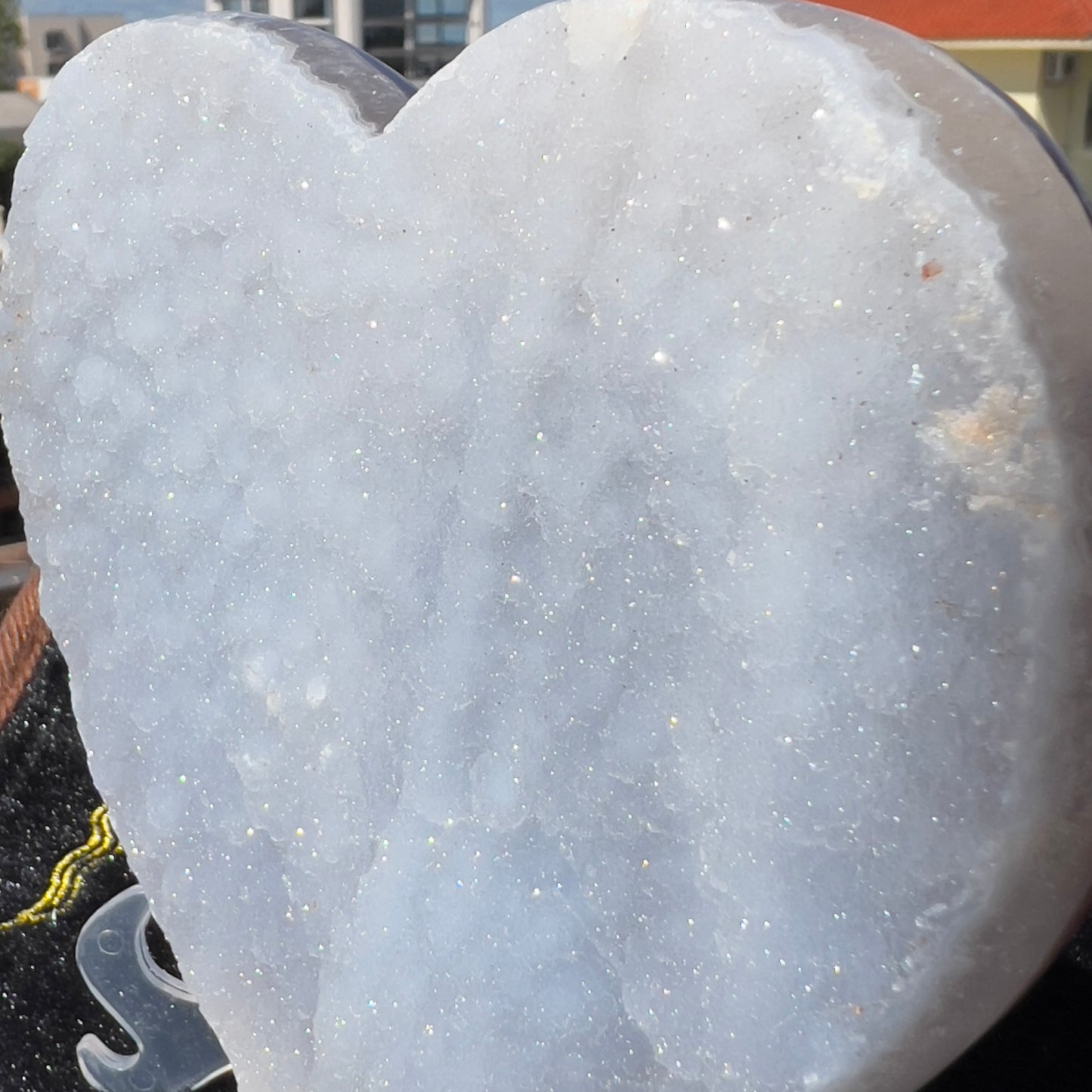 Large Sugar Agate Heart 1.4lb | White Druzy Front & Red Back | Brazilian Crystal Carving | Unique Love Gift | Sparkle Decor