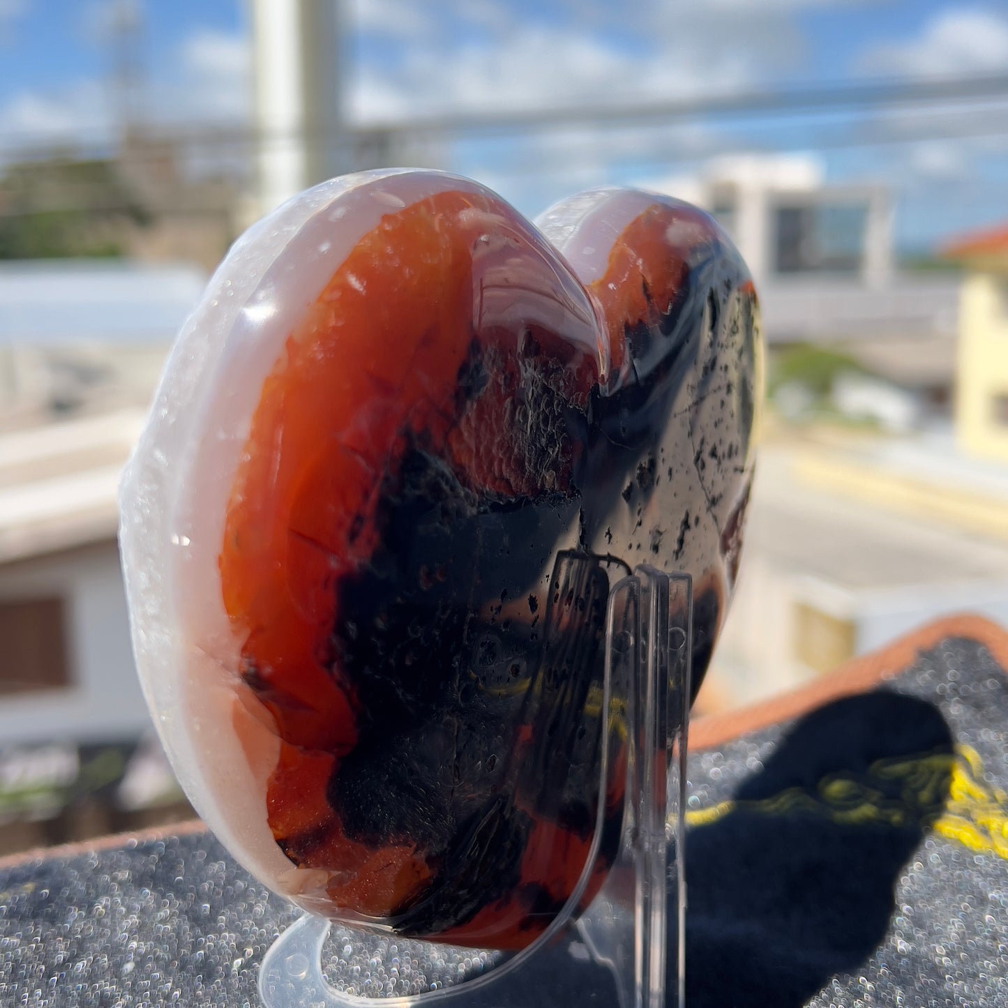 Large Sugar Agate Heart 1.4lb | White Druzy Front & Red Back | Brazilian Crystal Carving | Unique Love Gift | Sparkle Decor