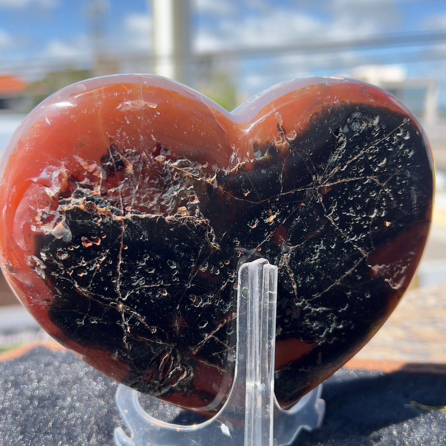 Large Sugar Agate Heart 1.4lb | White Druzy Front & Red Back | Brazilian Crystal Carving | Unique Love Gift | Sparkle Decor