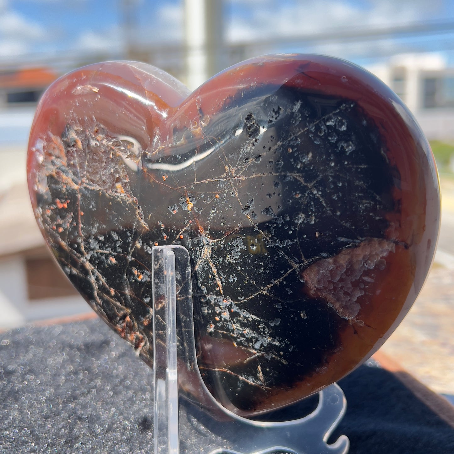 Large Sugar Agate Heart 1.4lb | White Druzy Front & Red Back | Brazilian Crystal Carving | Unique Love Gift | Sparkle Decor