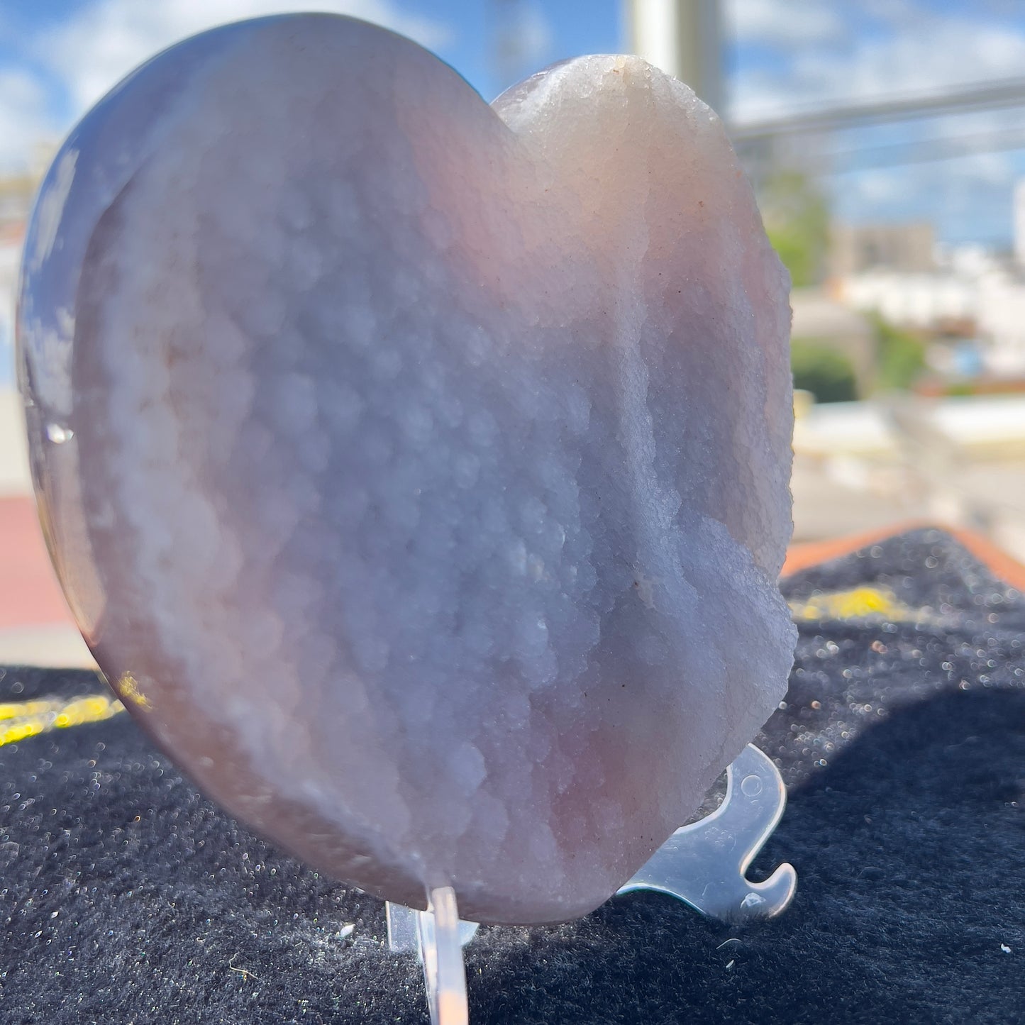 Large Sugar Agate Heart 1.4lb | White Druzy Front & Red Back | Brazilian Crystal Carving | Unique Love Gift | Sparkle Decor