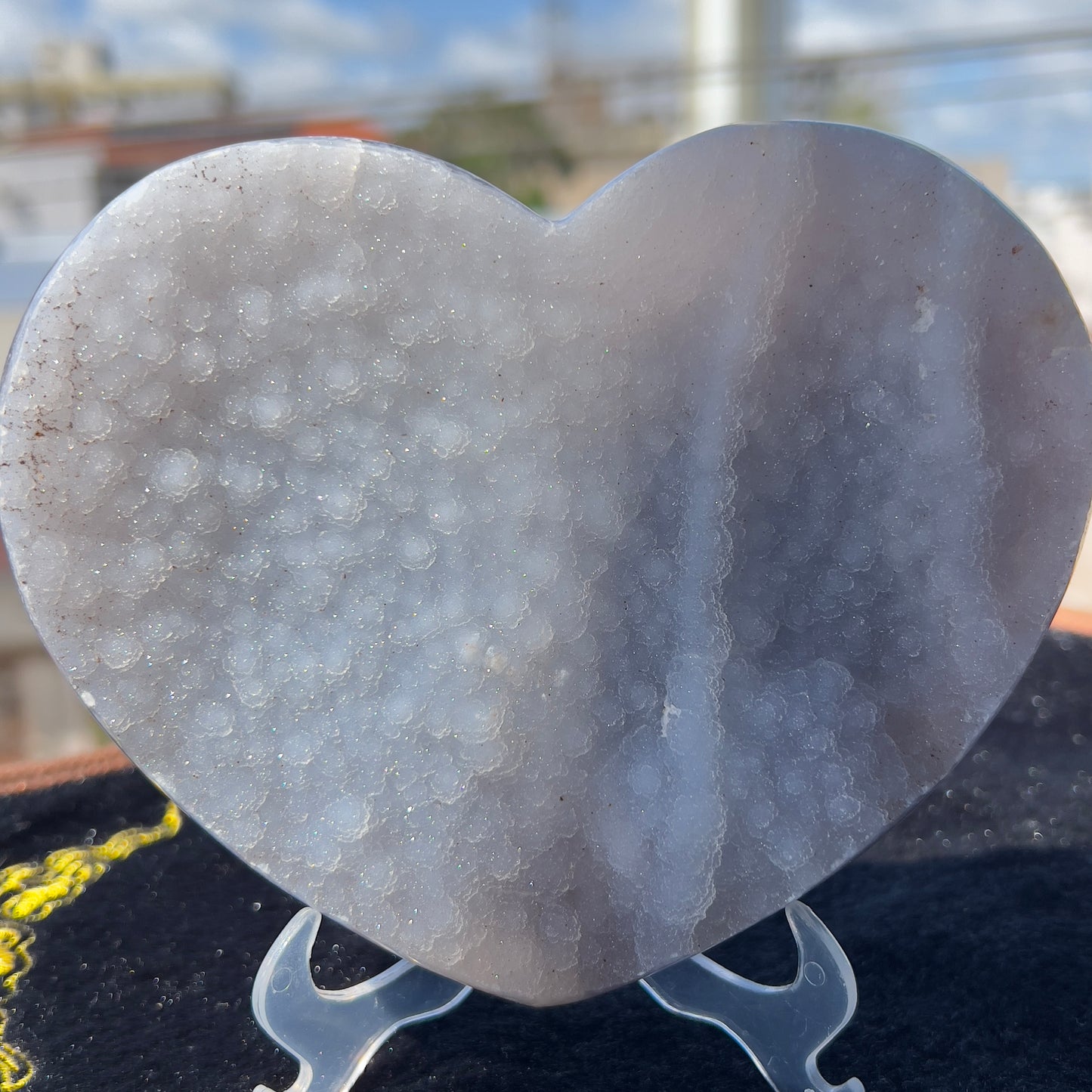 Large Sugar Agate Heart 1.4lb | White Druzy Front & Red Back | Brazilian Crystal Carving | Unique Love Gift | Sparkle Decor