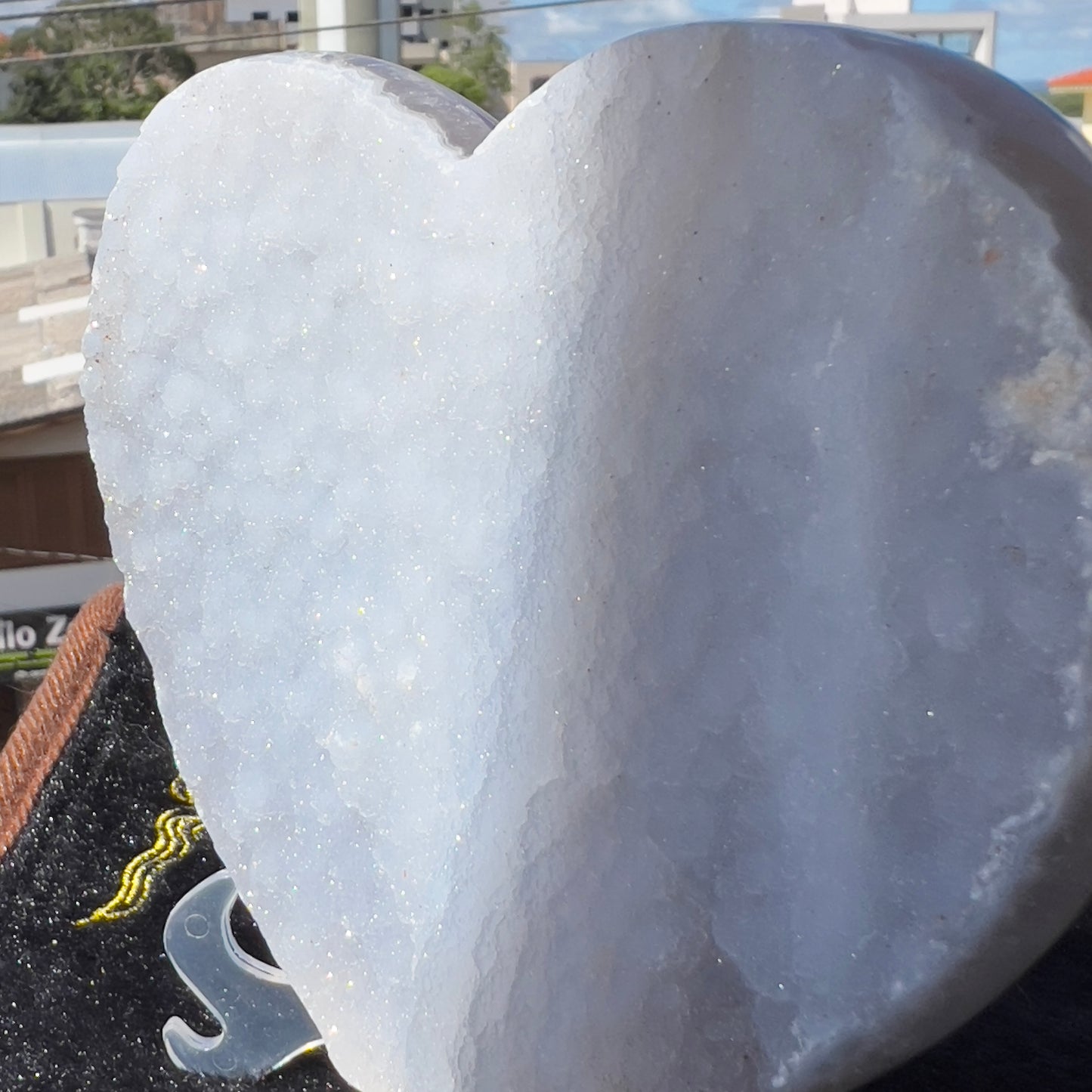 Large Sugar Agate Heart 1.4lb | White Druzy Front & Red Back | Brazilian Crystal Carving | Unique Love Gift | Sparkle Decor