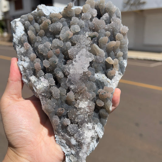 Large Amethyst Stalactite Plate (7.5") | Brazilian Botryoidal Crystal Slab | Gray Sugar Druzy Slice | Thin Galaxy Stone | 1.5lb Unique Decor