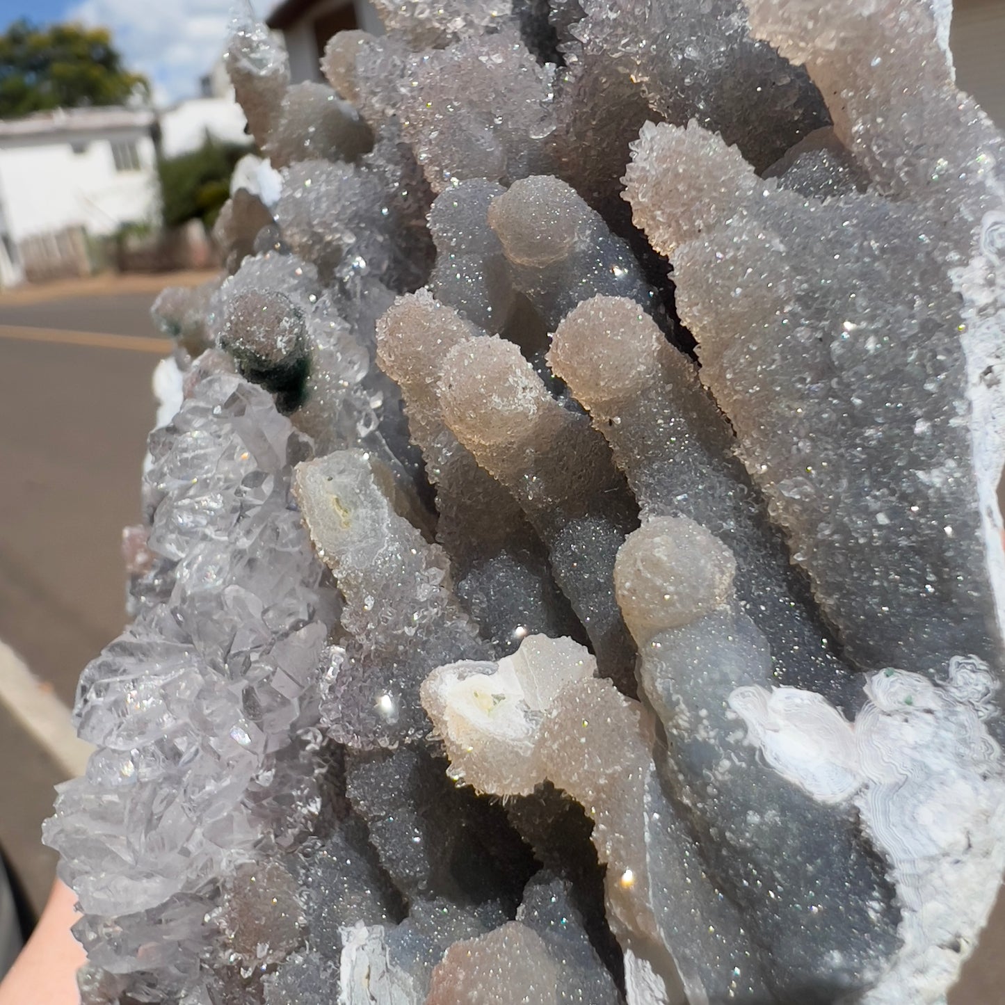 Large Amethyst Stalactite Plate (7.5") | Brazilian Botryoidal Crystal Slab | Gray Sugar Druzy Slice | Thin Galaxy Stone | 1.5lb Unique Decor