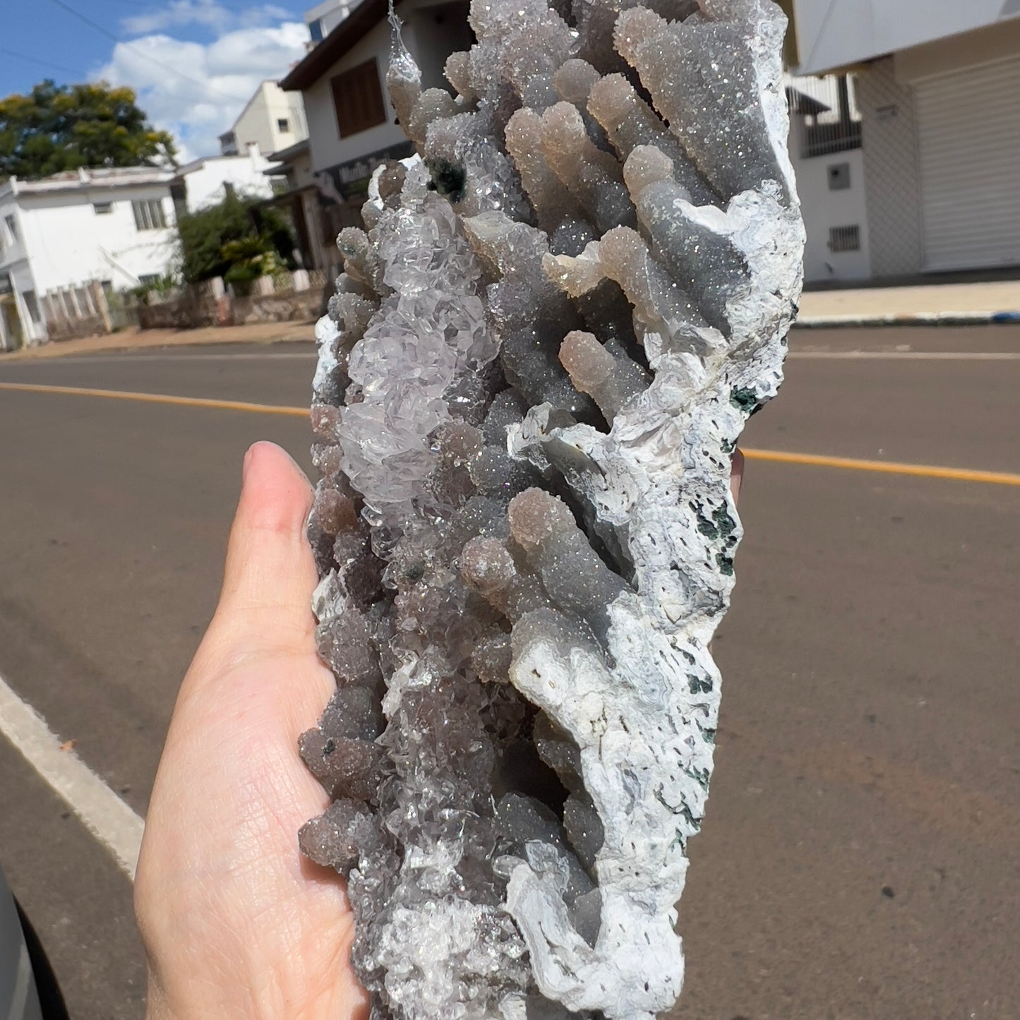 Large Amethyst Stalactite Plate (7.5") | Brazilian Botryoidal Crystal Slab | Gray Sugar Druzy Slice | Thin Galaxy Stone | 1.5lb Unique Decor