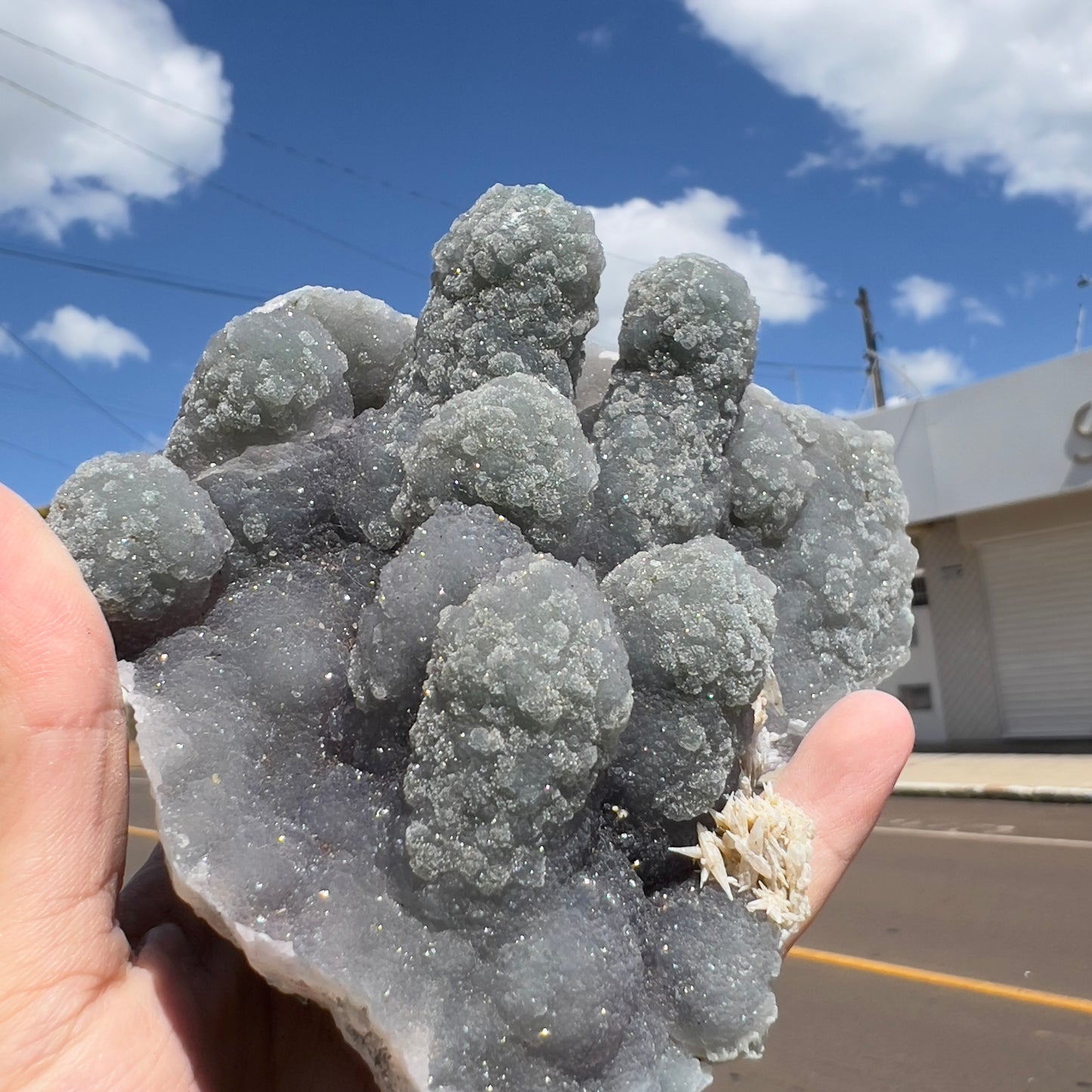 Rare Green Amethyst Stalactite Cluster (1lb) | Brazilian Prasiolite Specimen | Botryoidal Sugar Druzy | Calcite Flower Inclusions | 5.5"