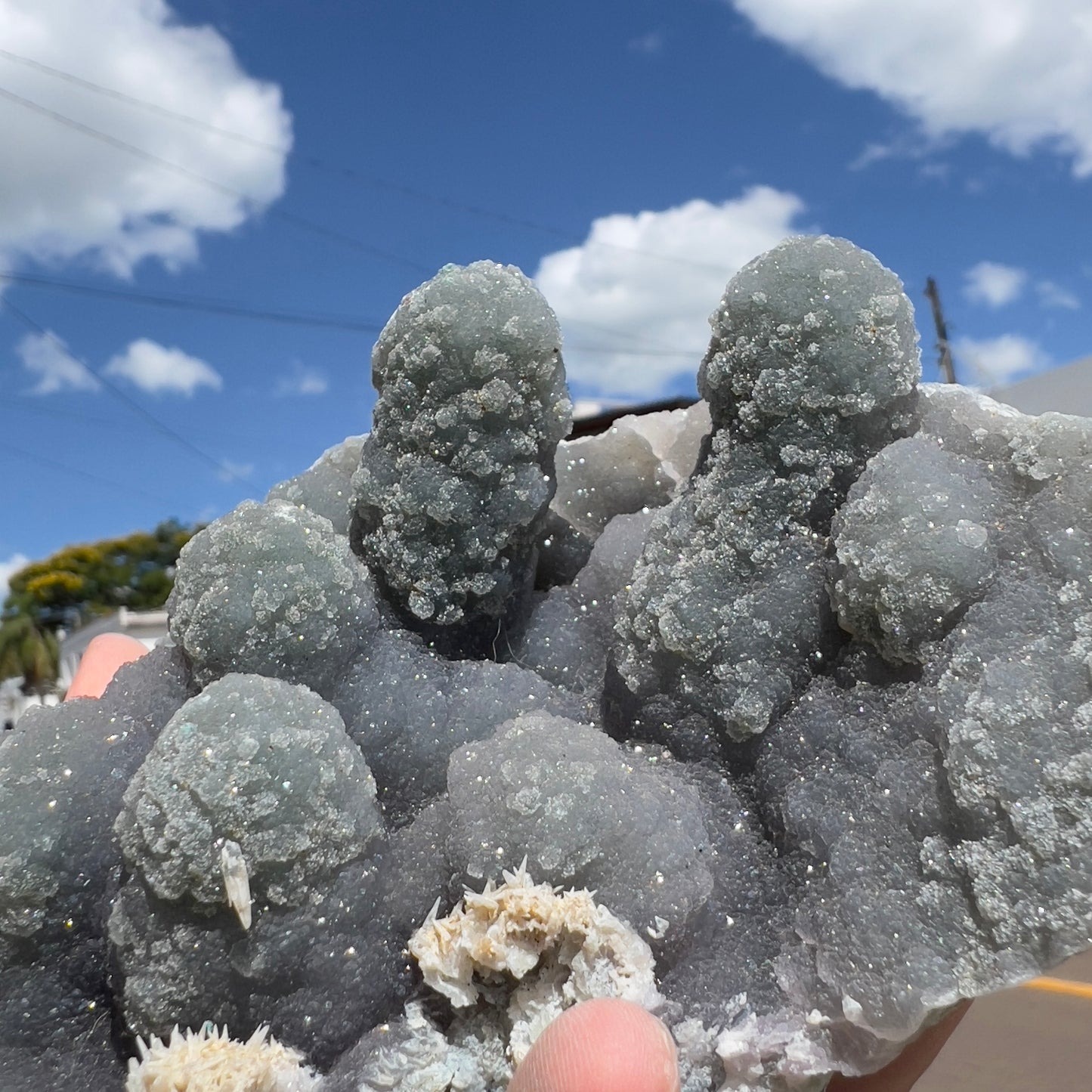 Rare Green Amethyst Stalactite Cluster (1lb) | Brazilian Prasiolite Specimen | Botryoidal Sugar Druzy | Calcite Flower Inclusions | 5.5"