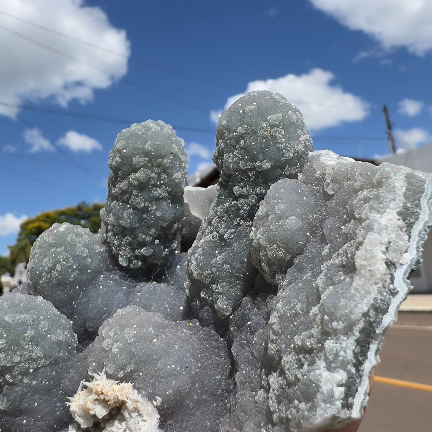 Rare Green Amethyst Stalactite Cluster (1lb) | Brazilian Prasiolite Specimen | Botryoidal Sugar Druzy | Calcite Flower Inclusions | 5.5"