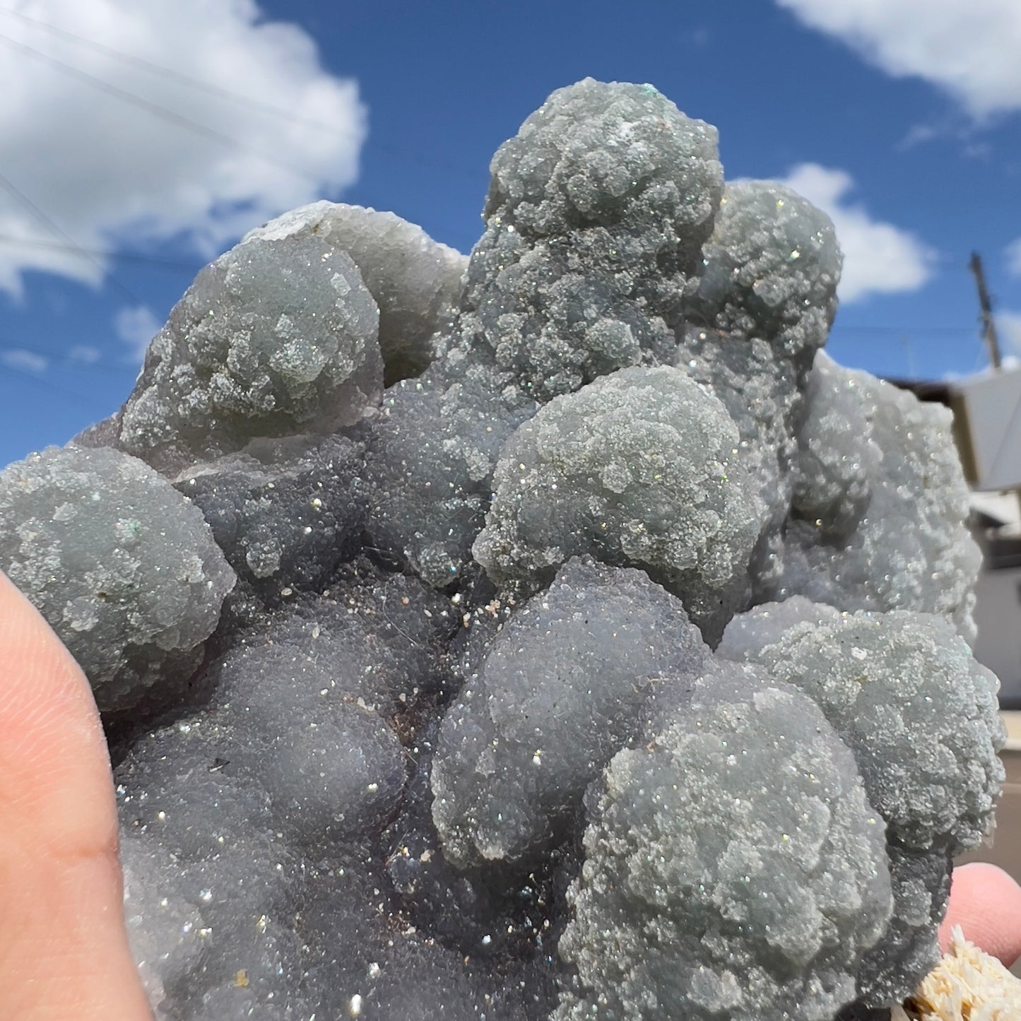 Rare Green Amethyst Stalactite Cluster (1lb) | Brazilian Prasiolite Specimen | Botryoidal Sugar Druzy | Calcite Flower Inclusions | 5.5"