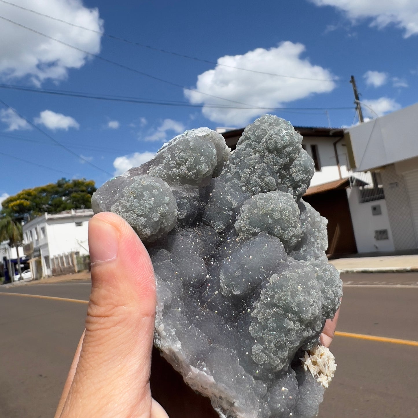 Rare Green Amethyst Stalactite Cluster (1lb) | Brazilian Prasiolite Specimen | Botryoidal Sugar Druzy | Calcite Flower Inclusions | 5.5"