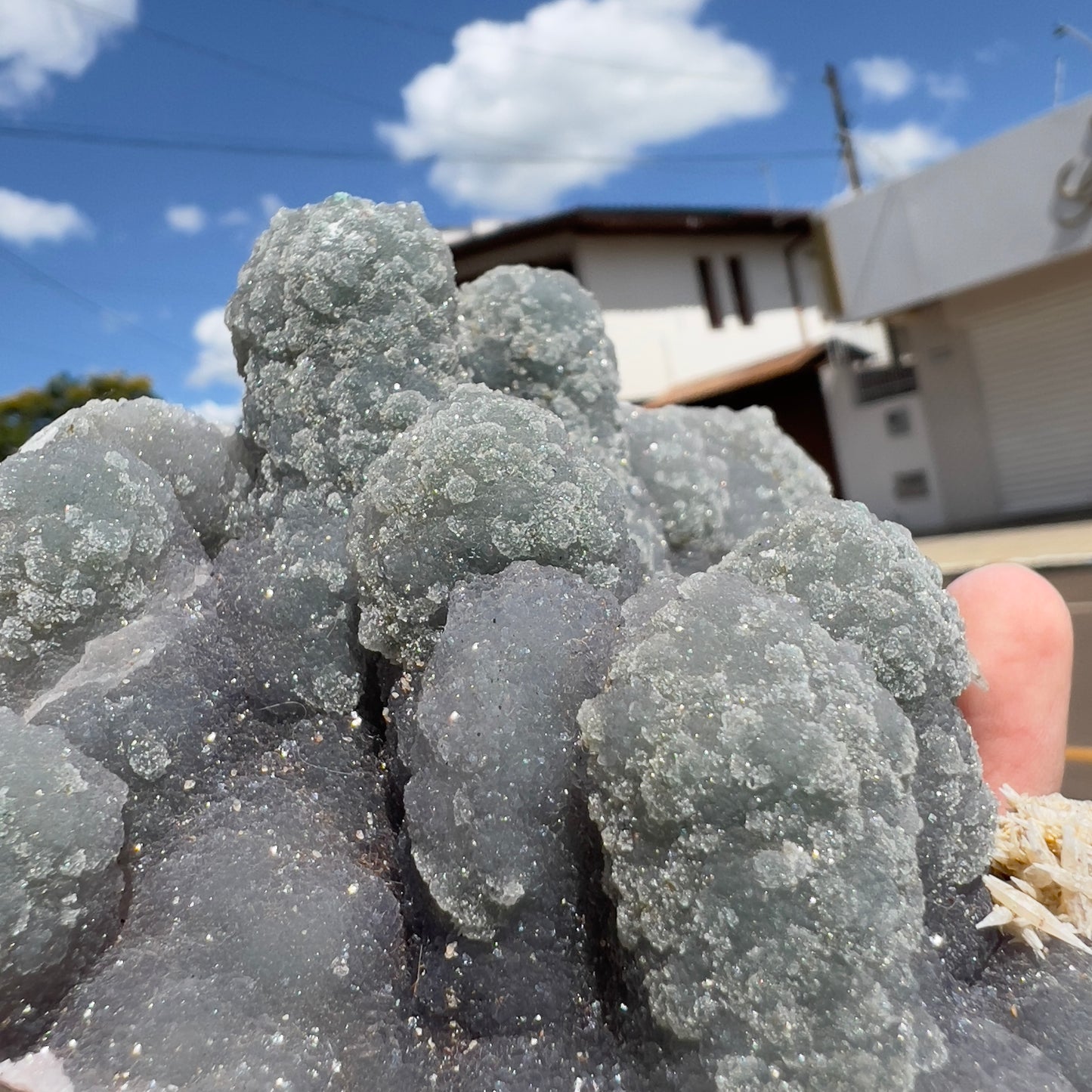 Rare Green Amethyst Stalactite Cluster (1lb) | Brazilian Prasiolite Specimen | Botryoidal Sugar Druzy | Calcite Flower Inclusions | 5.5"