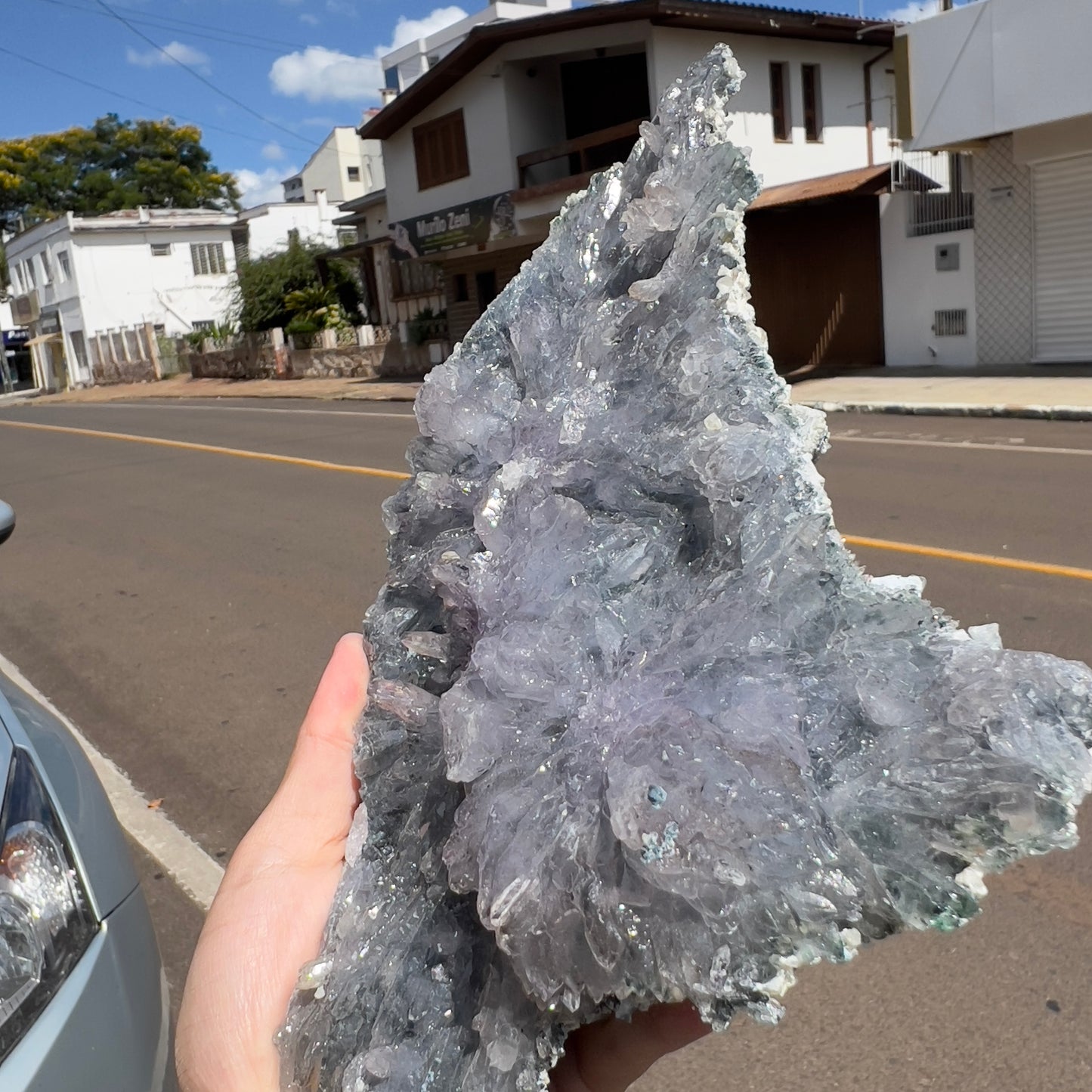 Large Amethyst Flower Slice (9") | Brazilian "Anomaly" Crystal Plate | Radiating Rosette Slab | Rare Thin Specimen | Fossil Look Decor