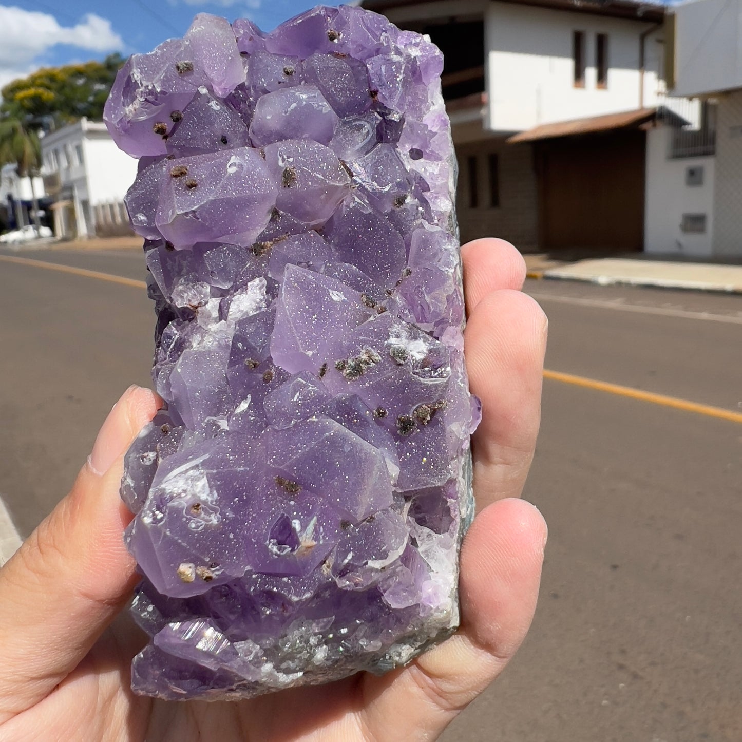Sugar Amethyst Cluster with Calcite (0.6lb) | Rare Brazilian Frosty Purple Crystal | Sparkly Raw Mineral Specimen | 4" Unique Decor Gift