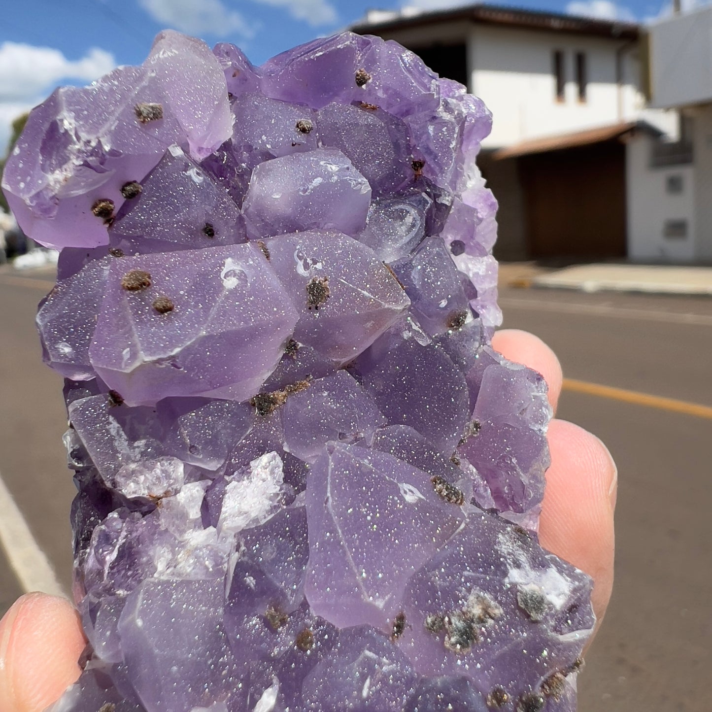 Sugar Amethyst Cluster with Calcite (0.6lb) | Rare Brazilian Frosty Purple Crystal | Sparkly Raw Mineral Specimen | 4" Unique Decor Gift