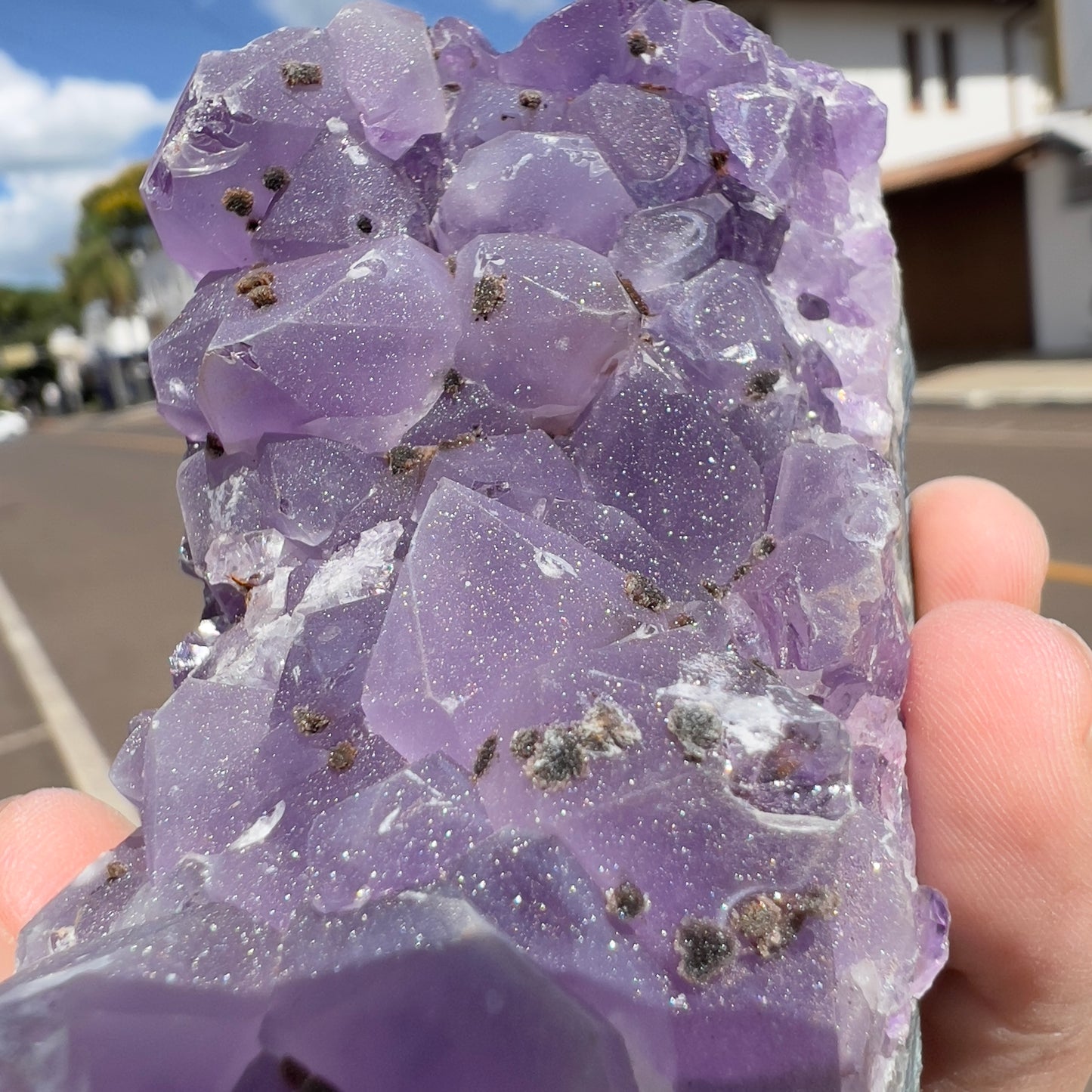 Sugar Amethyst Cluster with Calcite (0.6lb) | Rare Brazilian Frosty Purple Crystal | Sparkly Raw Mineral Specimen | 4" Unique Decor Gift