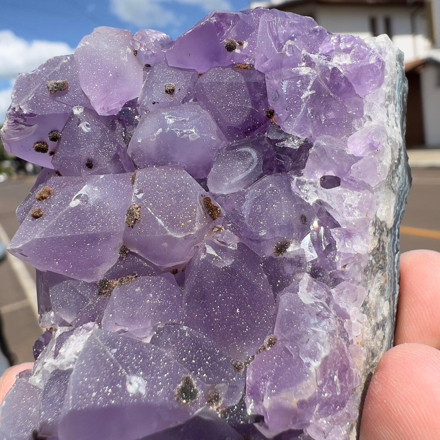 Sugar Amethyst Cluster with Calcite (0.6lb) | Rare Brazilian Frosty Purple Crystal | Sparkly Raw Mineral Specimen | 4" Unique Decor Gift