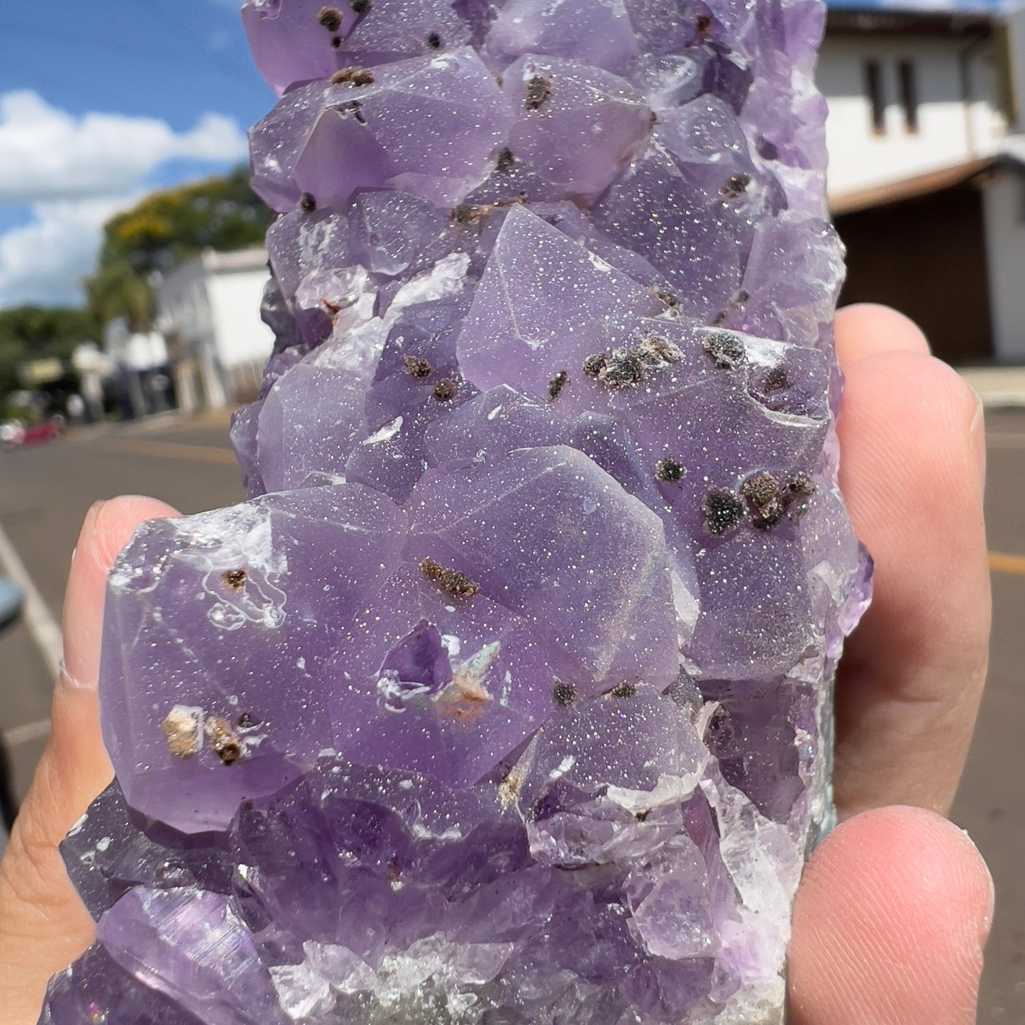 Sugar Amethyst Cluster with Calcite (0.6lb) | Rare Brazilian Frosty Purple Crystal | Sparkly Raw Mineral Specimen | 4" Unique Decor Gift