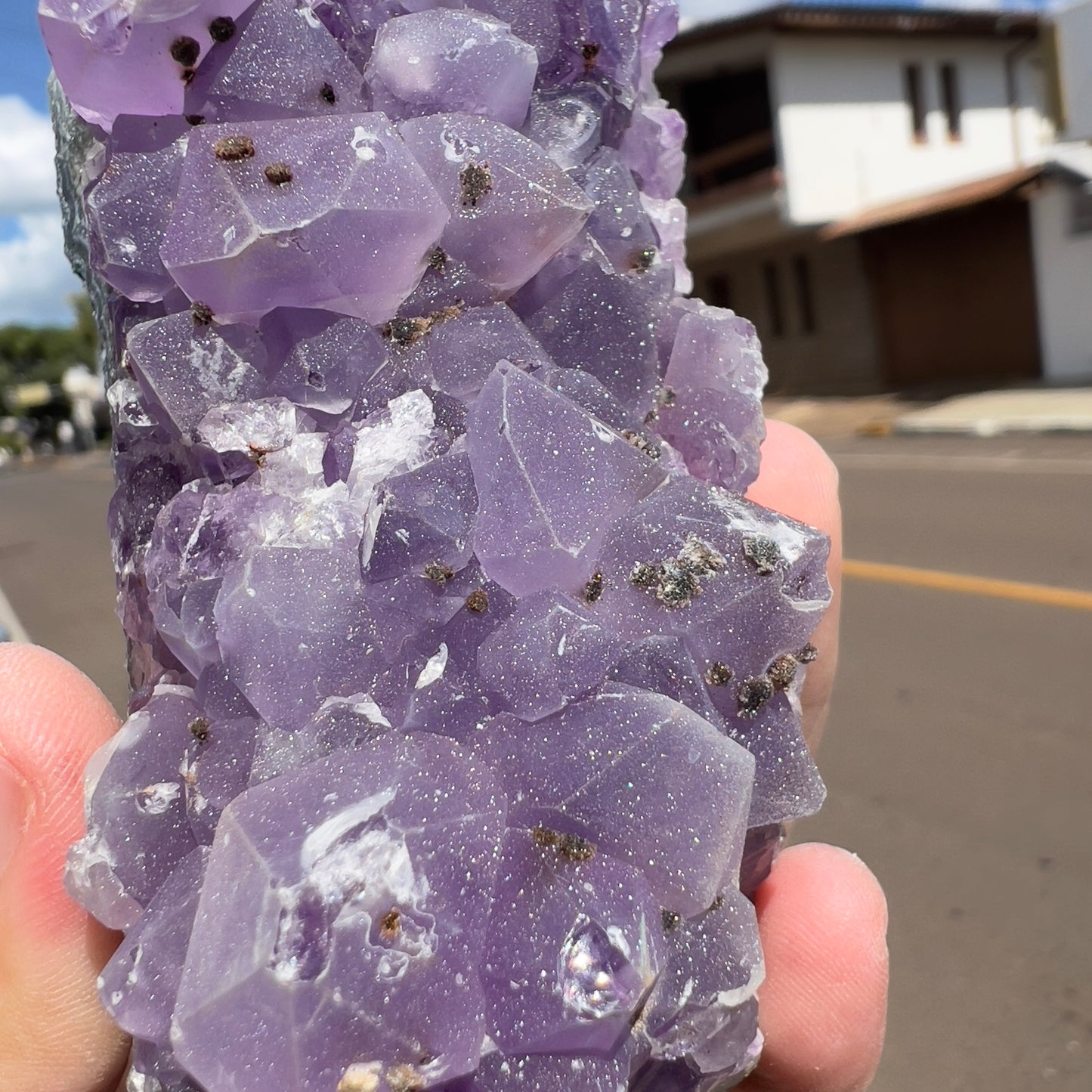 Sugar Amethyst Cluster with Calcite (0.6lb) | Rare Brazilian Frosty Purple Crystal | Sparkly Raw Mineral Specimen | 4" Unique Decor Gift