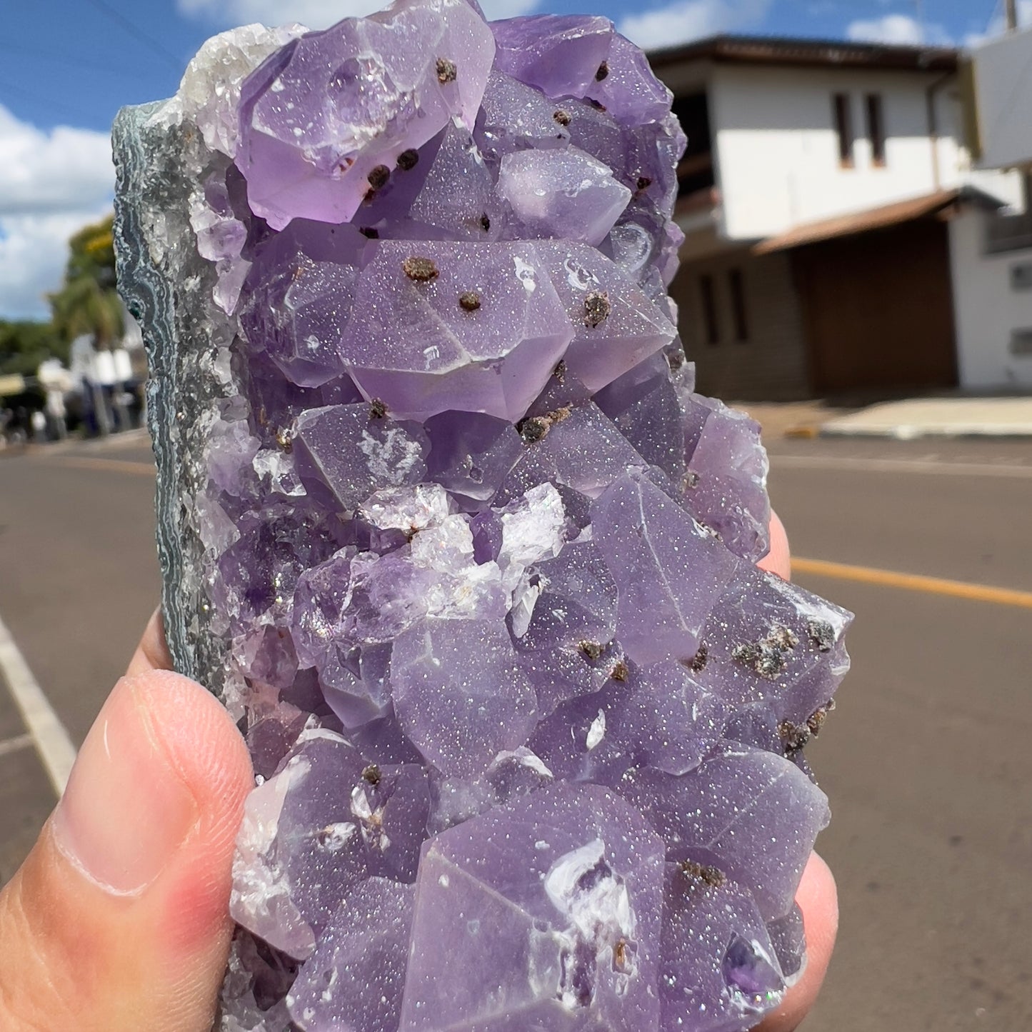 Sugar Amethyst Cluster with Calcite (0.6lb) | Rare Brazilian Frosty Purple Crystal | Sparkly Raw Mineral Specimen | 4" Unique Decor Gift
