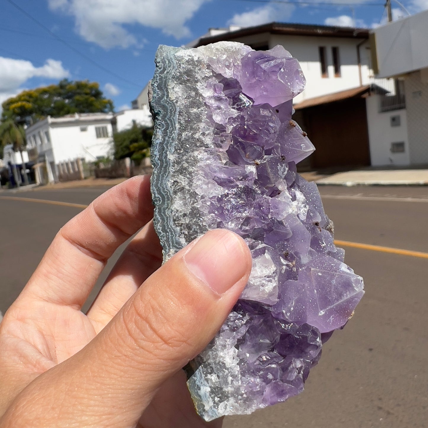 Sugar Amethyst Cluster with Calcite (0.6lb) | Rare Brazilian Frosty Purple Crystal | Sparkly Raw Mineral Specimen | 4" Unique Decor Gift