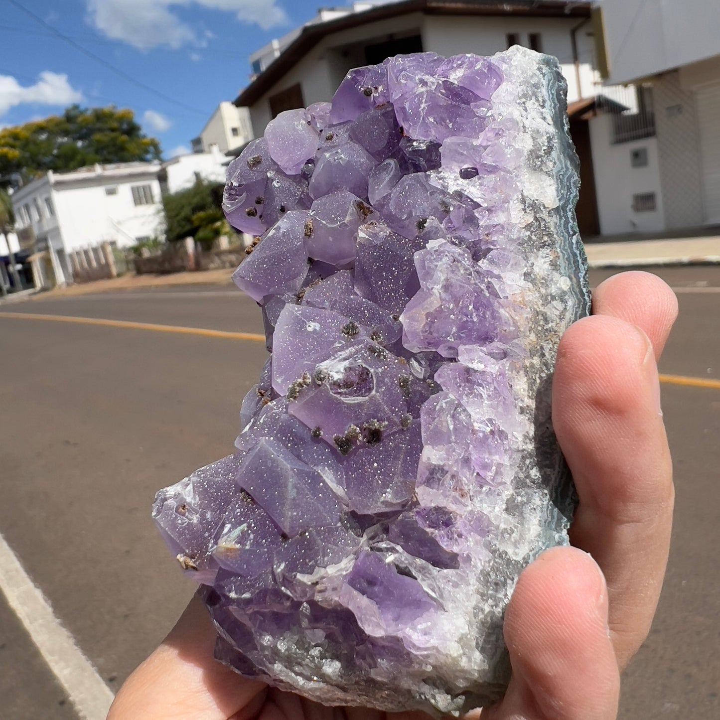 Sugar Amethyst Cluster with Calcite (0.6lb) | Rare Brazilian Frosty Purple Crystal | Sparkly Raw Mineral Specimen | 4" Unique Decor Gift