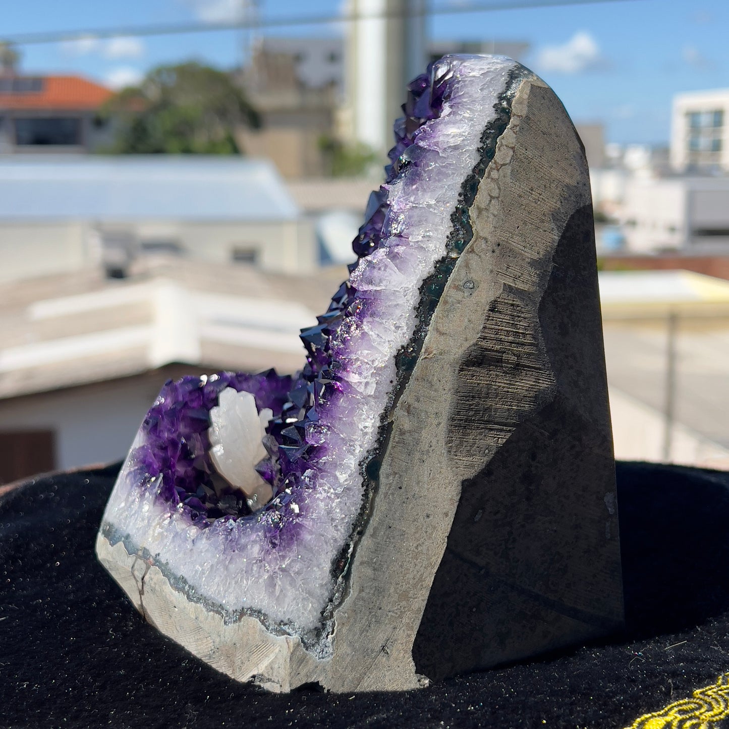 Top Grade Uruguay Amethyst Druze with Calcite Flower, Large Deep Purple Amethyst Cluster, Unique Crystal Geode Specimen, Raw Mineral-3693g