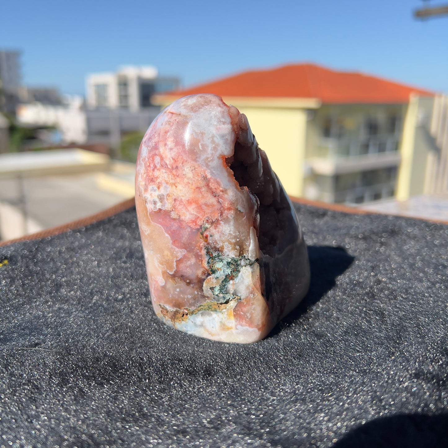 Brazilian Pink Amethyst Crystal on Stand, Dark Pink Druzy Geode, Heart Chakra Healing Decor, Romantic Bedroom Art, Love Stone Gift