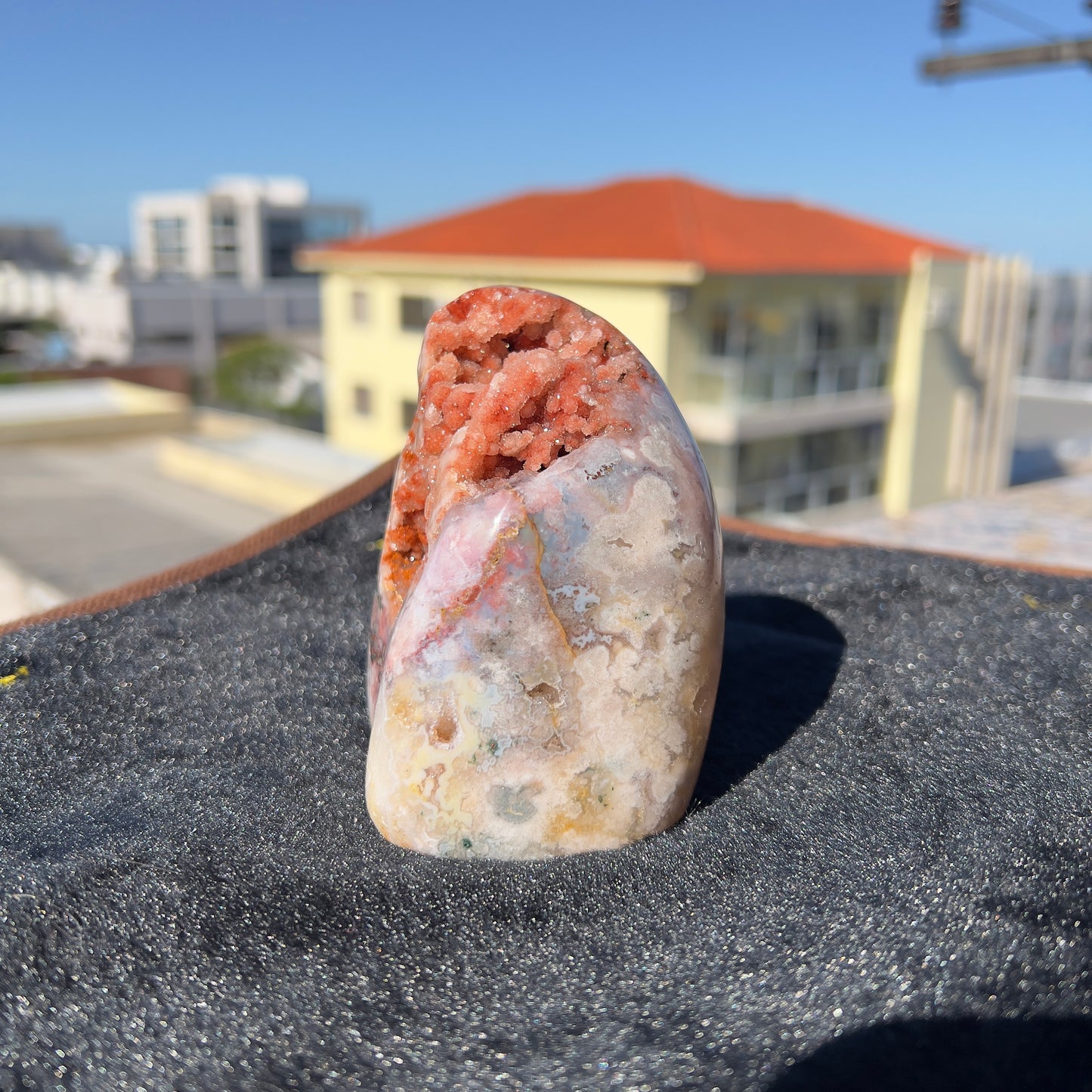 Brazilian Pink Amethyst Crystal on Stand, Dark Pink Druzy Geode, Heart Chakra Healing Decor, Romantic Bedroom Art, Love Stone Gift