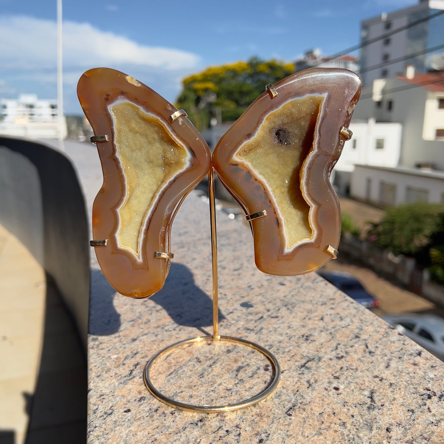 Agate Druzy Butterfly Wings on Stand, Fairycore Room Decor, Sparkly Geode Crystal, Natural Butterfly Carving, Cottagecore Gift for Her