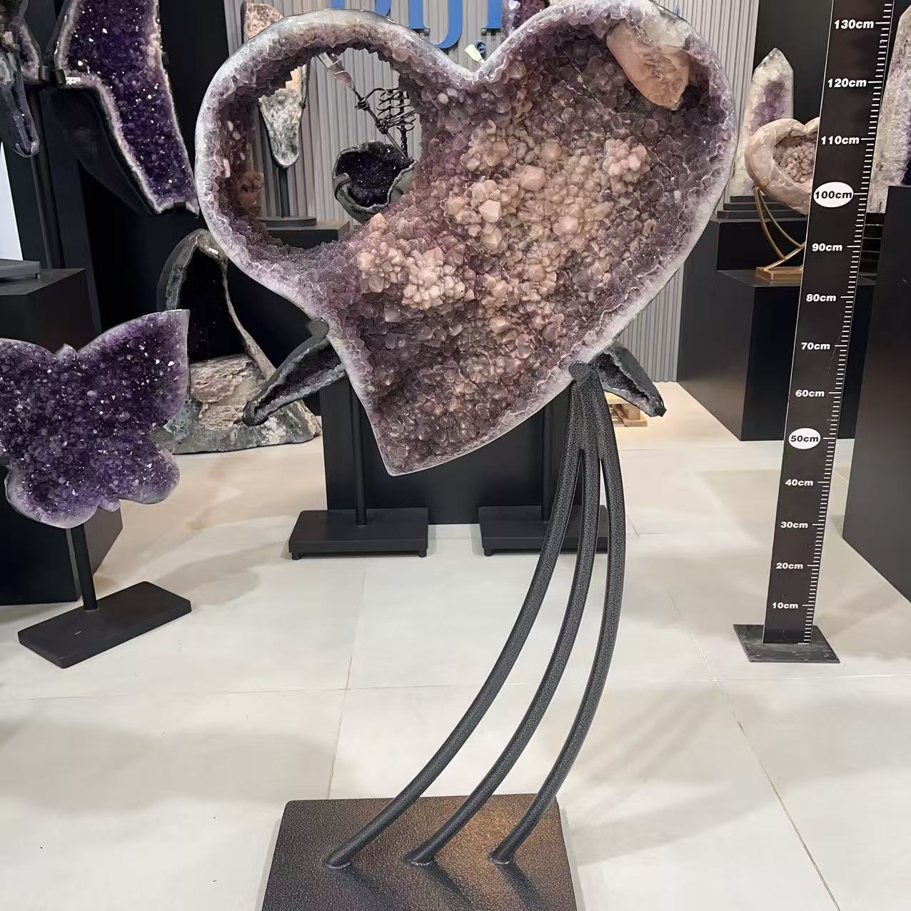 Giant 91lb Top Grade Pink Sugar Amethyst Calcite Heart, Huge Raw Crystal Druzy Geode, Luxury Home Decor Brazil Specimen