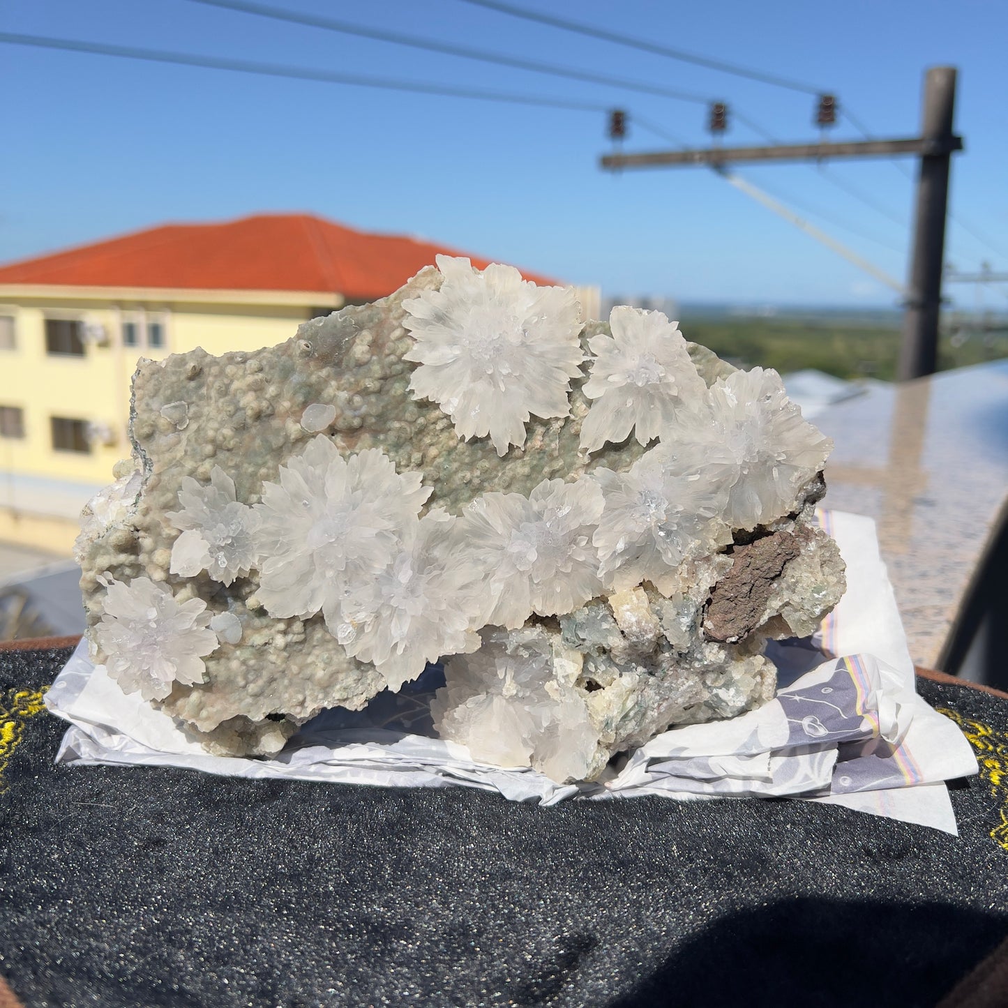 Natural Starburst Quartz Cluster on Green Epidote, Daisy Flower Crystal Specimen, Raw Crystal Cluster , Healing Crystal Home Decor