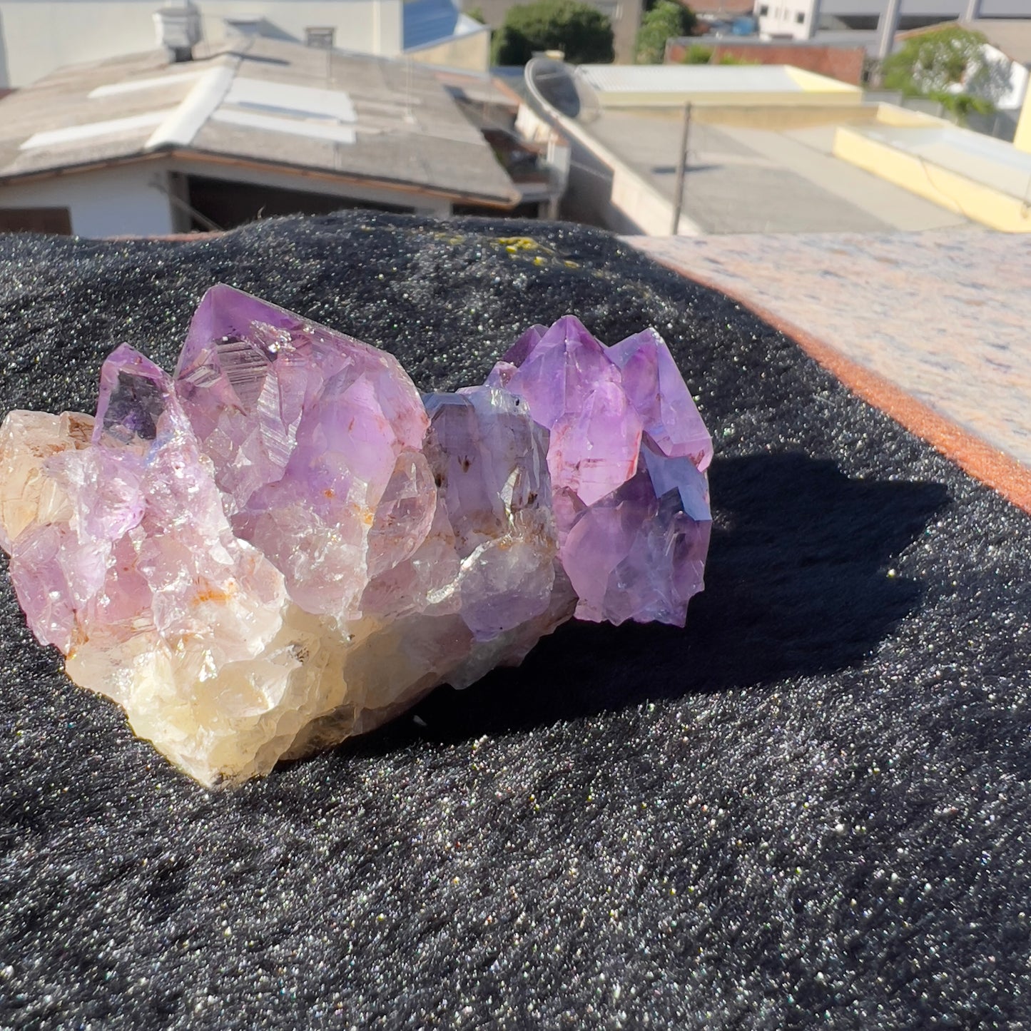 Set of 2 Red Rutilated Amethyst & Sparkly Yellow Calcite, Rare Raw Purple Crystal Symbiosis, Exact Brazil Mineral Specimen 196g