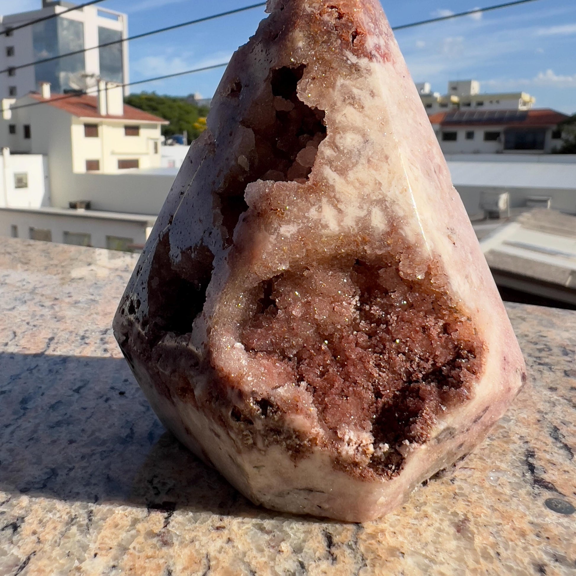 Natural Pink Amethyst Druzy Tower | Polished Pink Amethyst Geode Column | One of a Kind Crystal Decor - view 4