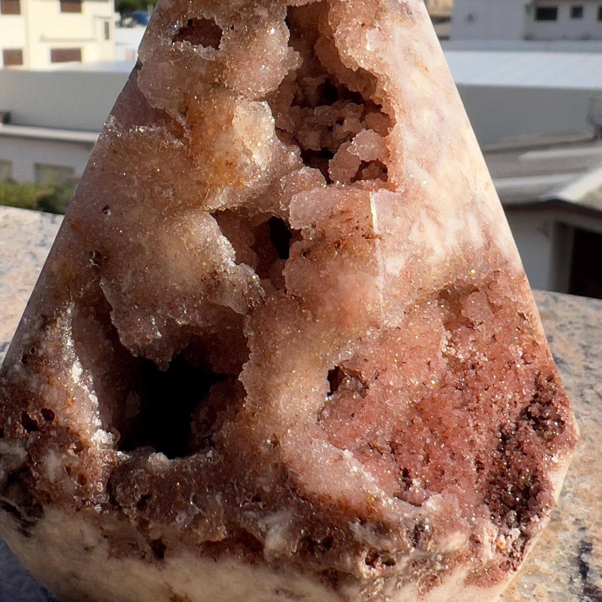 Natural Pink Amethyst Druzy Tower | Polished Pink Amethyst Geode Column | One of a Kind Crystal Decor - view 6