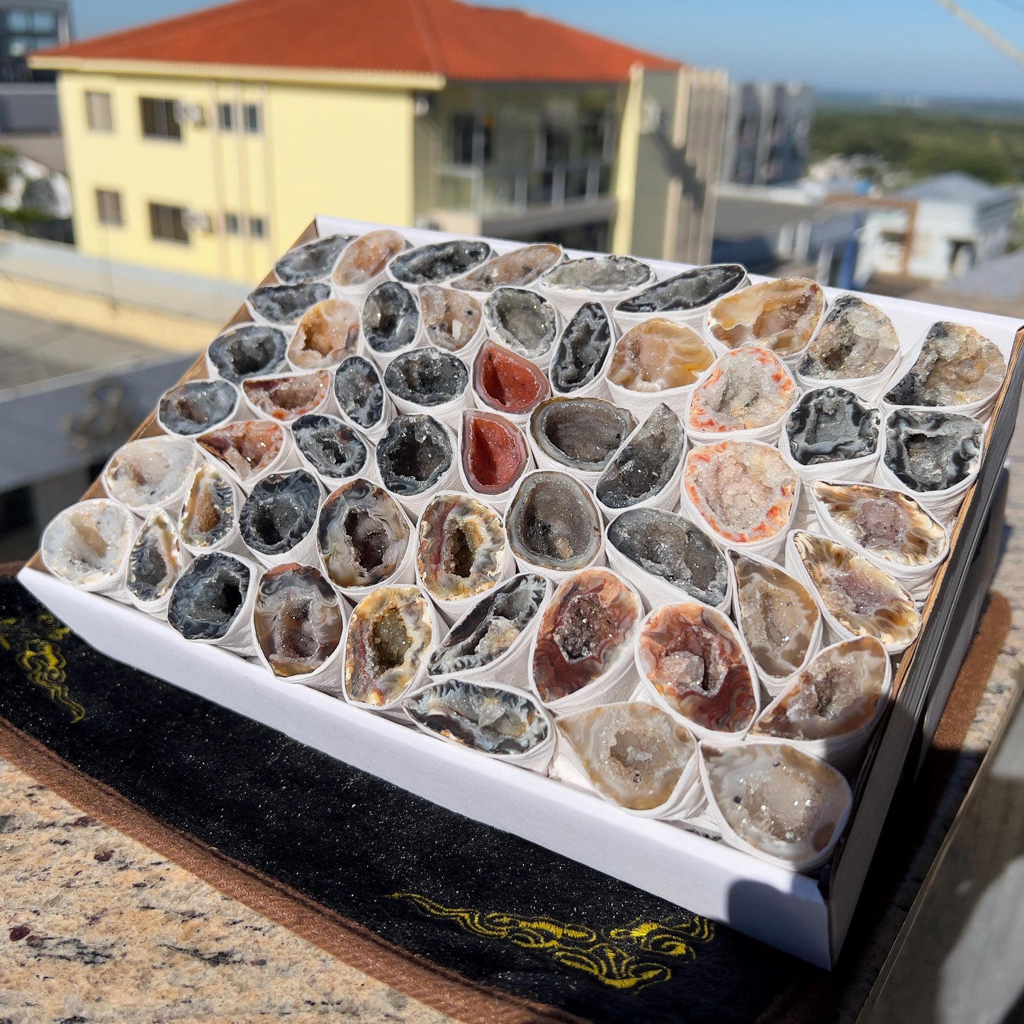 2.1lb Brazilian Agate Geode Box Set  | Bulk Natural Crystal Collection | Healing Druzy Stones | Meditation Decor Gift | Raw Mineral Specimen