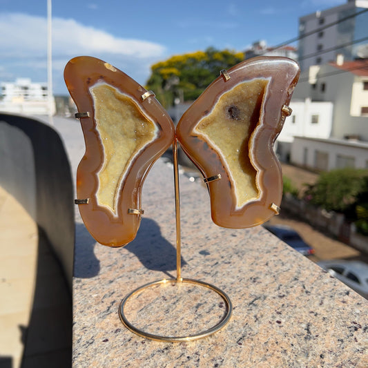 Agate Druzy Butterfly Wings on Stand, Fairycore Room Decor, Sparkly Geode Crystal, Natural Butterfly Carving, Cottagecore Gift for Her - view 1