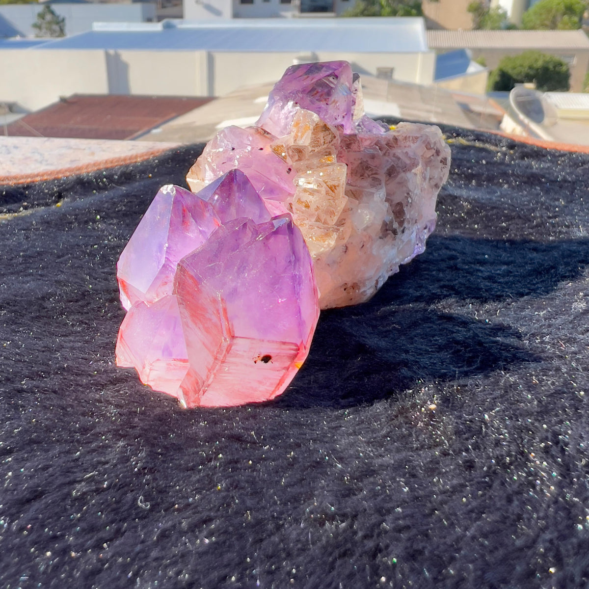 Set of 2 Red Rutilated Amethyst & Sparkly Yellow Calcite, Rare Raw Purple Crystal Symbiosis, Exact Brazil Mineral Specimen 196g - view 6