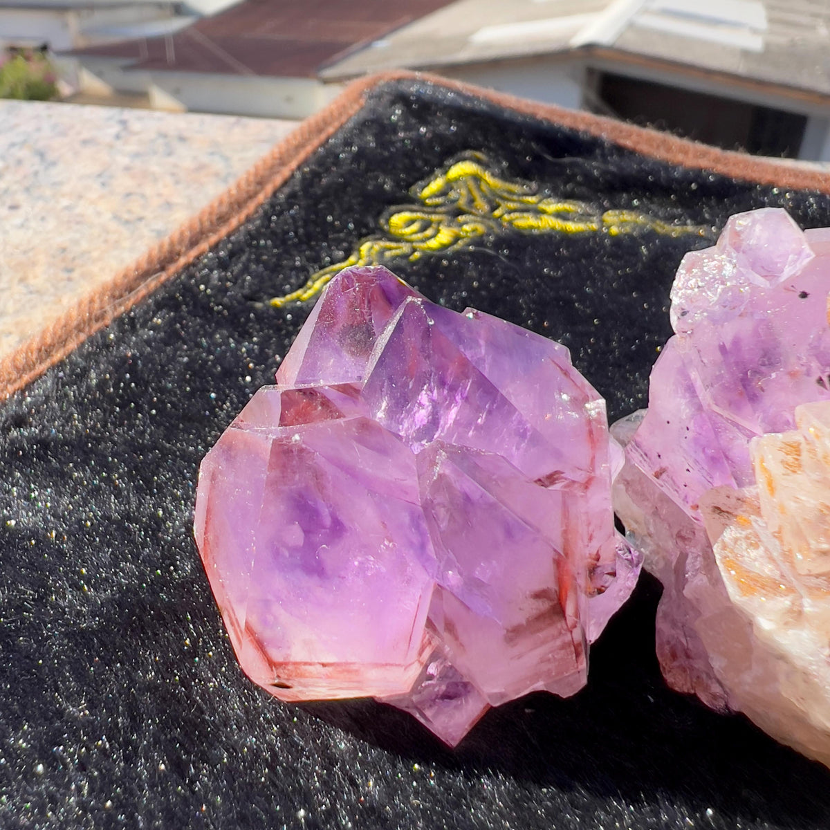 Set of 2 Red Rutilated Amethyst & Sparkly Yellow Calcite, Rare Raw Purple Crystal Symbiosis, Exact Brazil Mineral Specimen 196g - view 9