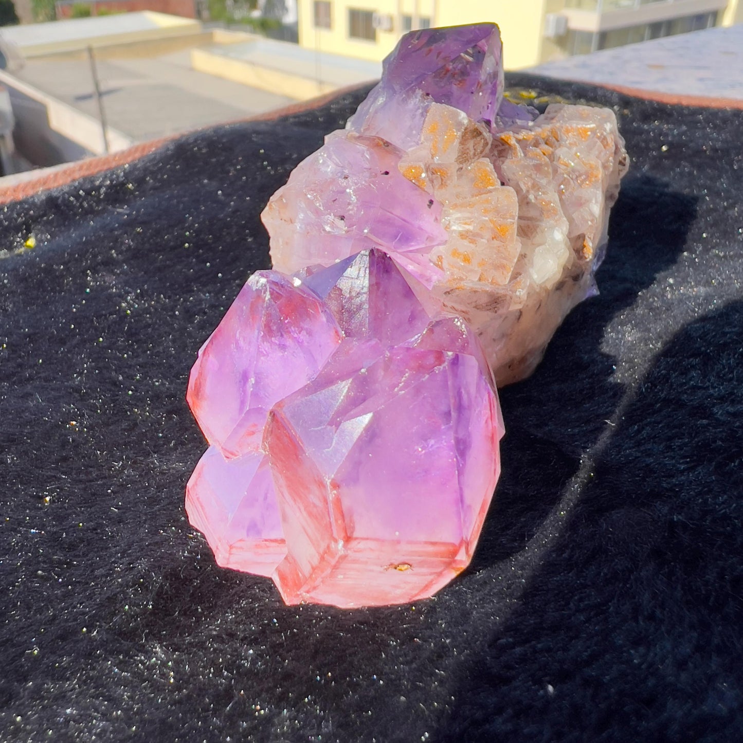Set of 2 Red Rutilated Amethyst & Sparkly Yellow Calcite, Rare Raw Purple Crystal Symbiosis, Exact Brazil Mineral Specimen 196g - view 10