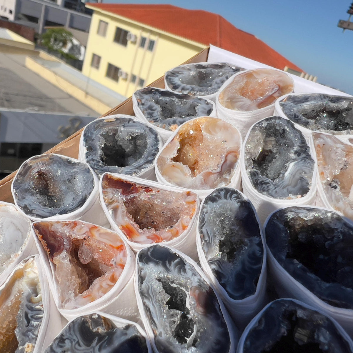 2.1lb Brazilian Agate Geode Box Set  | Bulk Natural Crystal Collection | Healing Druzy Stones | Meditation Decor Gift | Raw Mineral Specimen - view 9