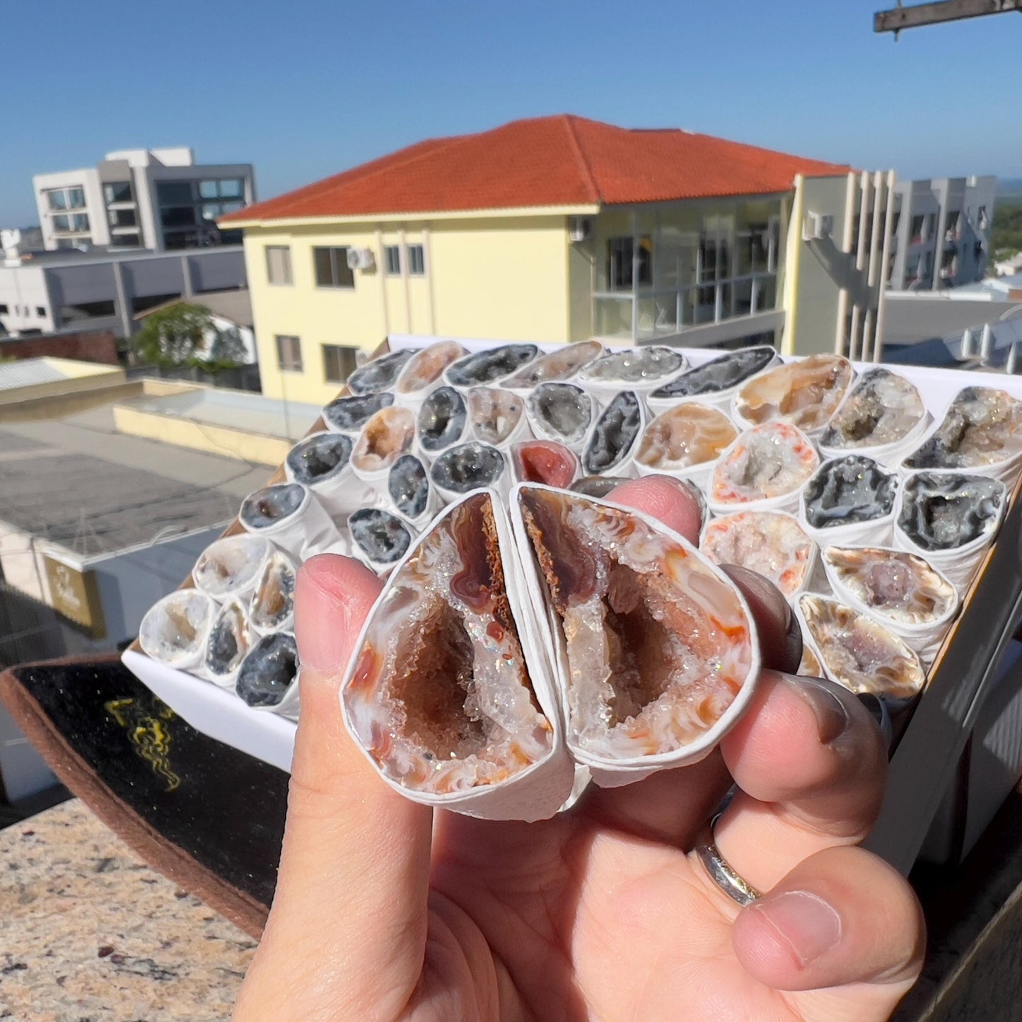 2.1lb Brazilian Agate Geode Box Set  | Bulk Natural Crystal Collection | Healing Druzy Stones | Meditation Decor Gift | Raw Mineral Specimen