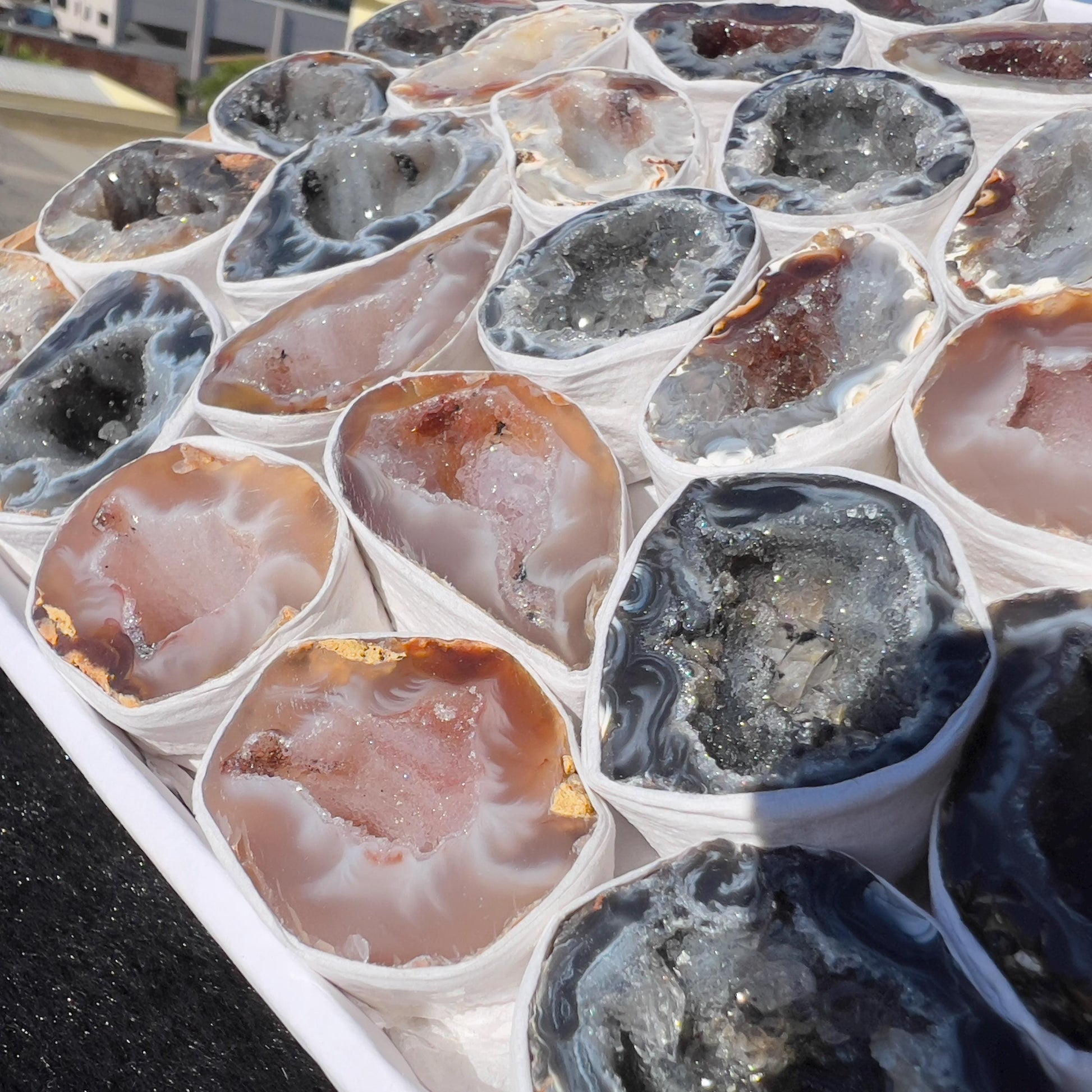2.2lb Large Agate Geode Bulk Box (10" Set) | Natural Brazilian Druzy Quartz | Raw Crystal Specimen Lot | Witchy Home Decor | Healing Gift - view 9