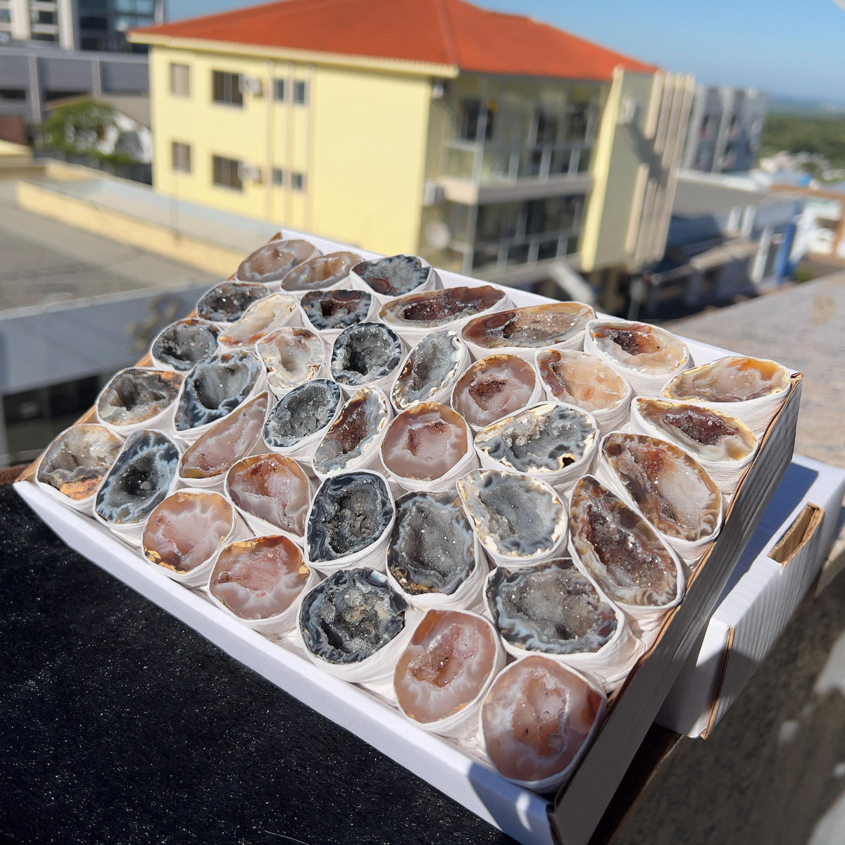 2.2lb Large Agate Geode Bulk Box (10" Set) | Natural Brazilian Druzy Quartz | Raw Crystal Specimen Lot | Witchy Home Decor | Healing Gift - view 6