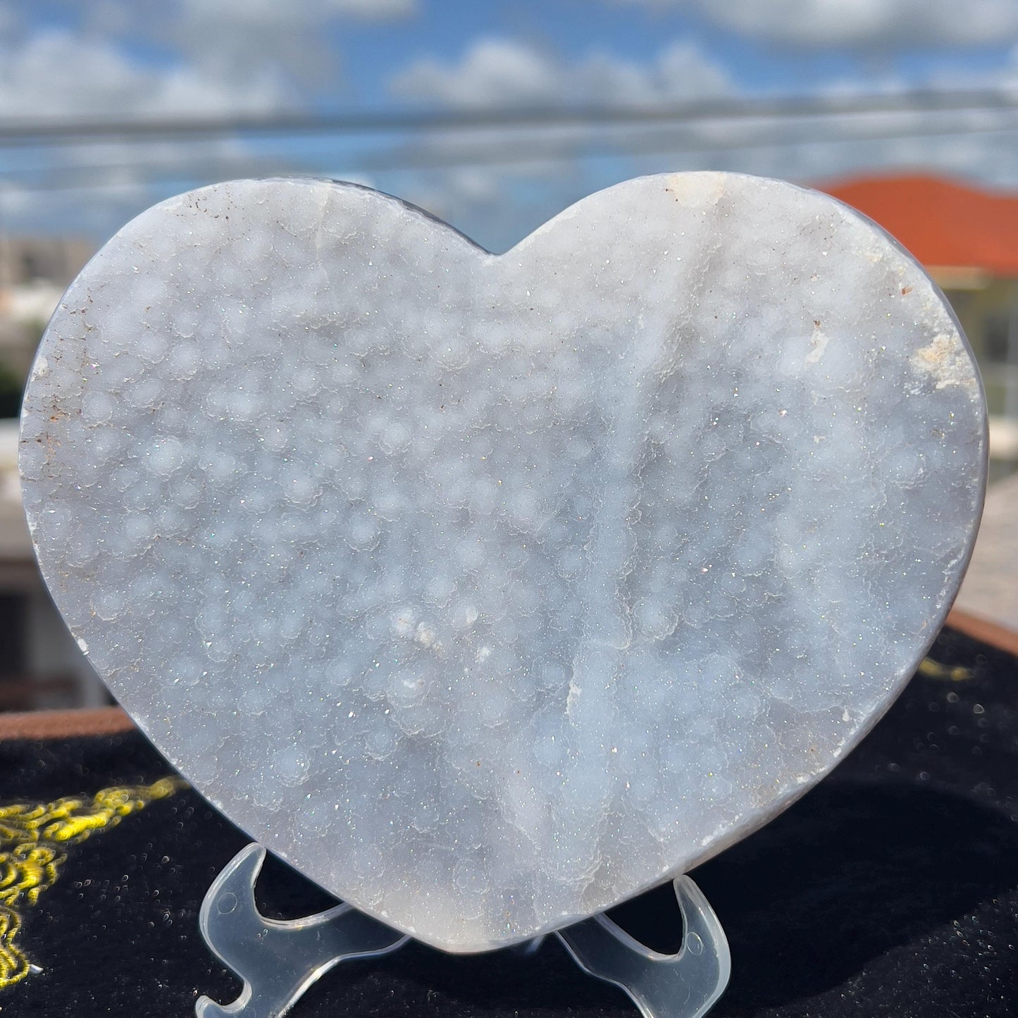 Large Sugar Agate Heart 1.4lb | White Druzy Front & Red Back | Brazilian Crystal Carving | Unique Love Gift | Sparkle Decor
