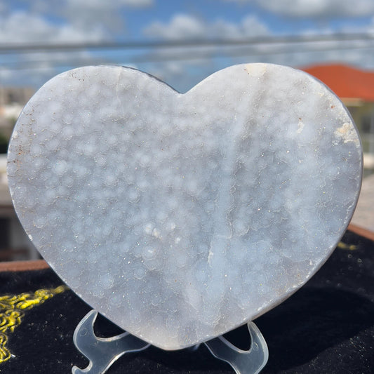 Large Sugar Agate Heart 1.4lb | White Druzy Front & Red Back | Brazilian Crystal Carving | Unique Love Gift | Sparkle Decor