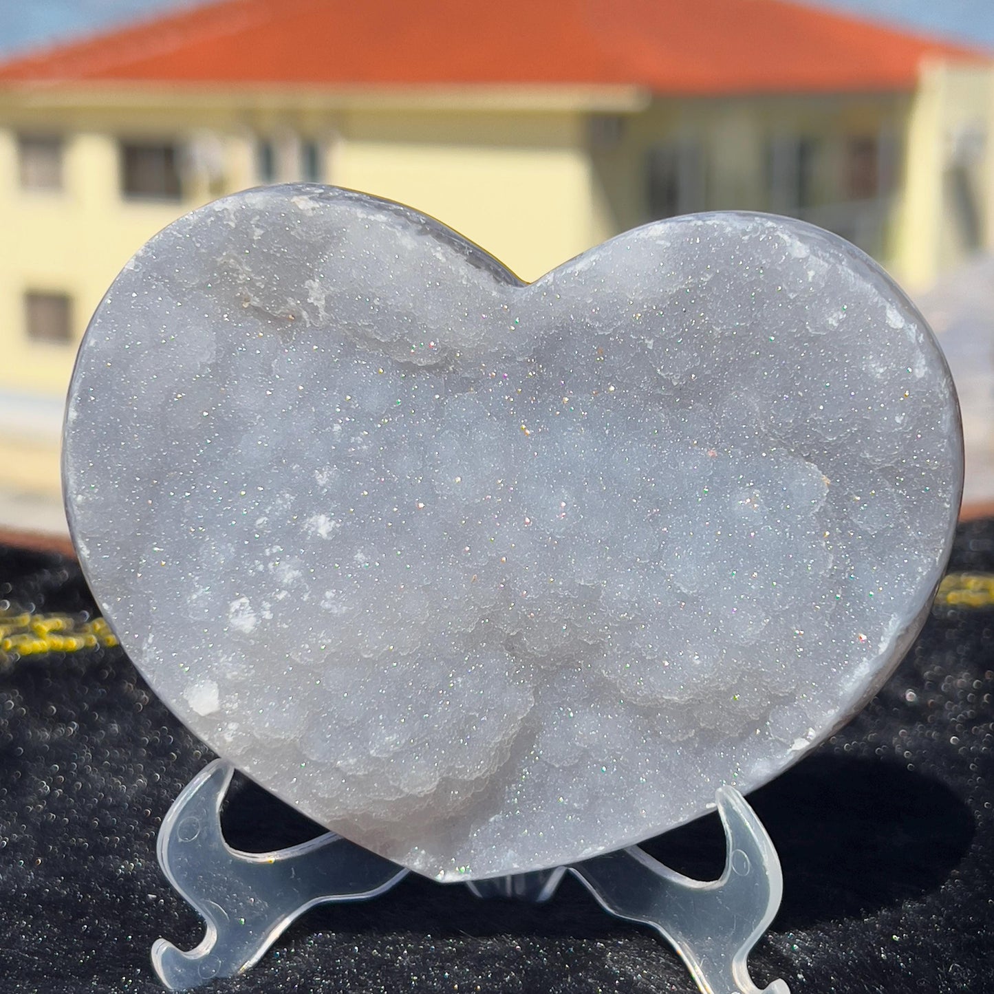 White Sugar Agate Heart (4.7") | Sparkling Brazilian Druzy Crystal | Natural Love Stone | Wedding Decor Gift | 0.9lb Palm Stone