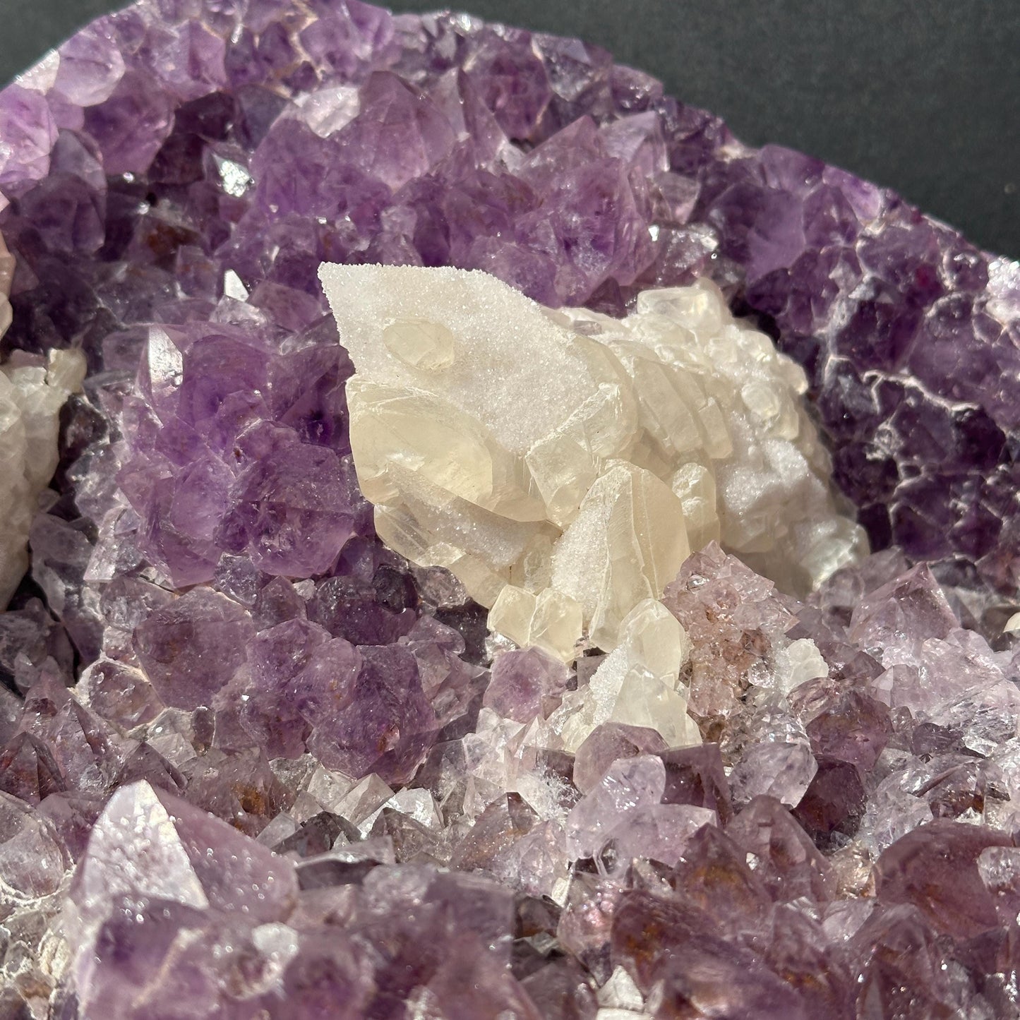 Giant 17.5lb Rutilated Amethyst & Large Calcite Symbiosis, Polished Brazilian Crystal Freeform Decor, Exact Specimen Brazil